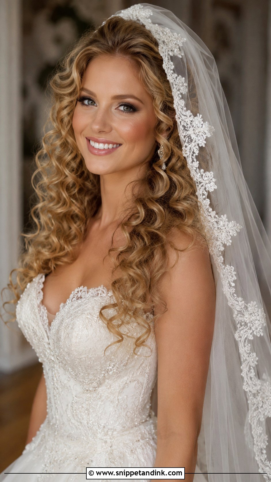 Voluminous Curls With Lace Trim Veil - Snippet and Ink - 25 Hair Down with Veil Ideas