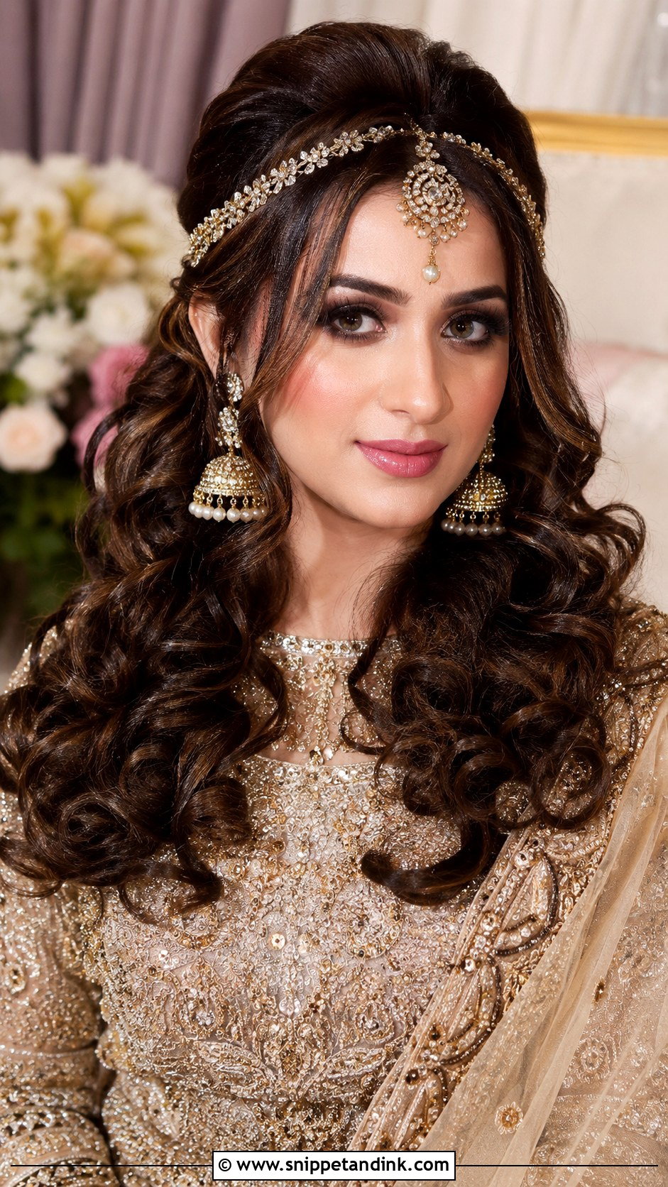 Voluminous Curls With Matha Patti - Snippet and Ink - 20 Pakistani Bridal Hairstyles