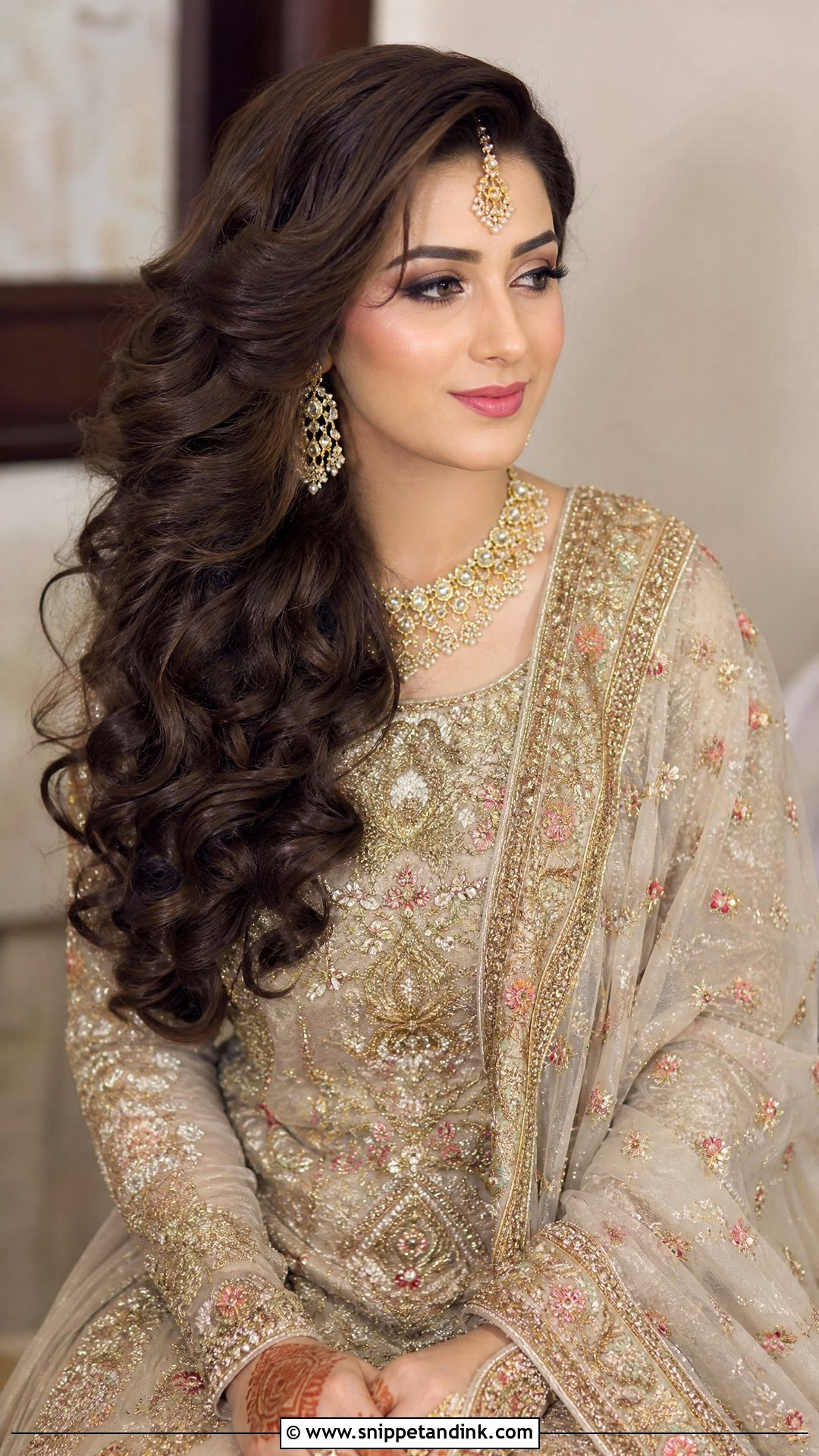 Voluminous Curls With Side Dupatta - Snippet and Ink - 20 Pakistani Bridal Hairstyles Nikah