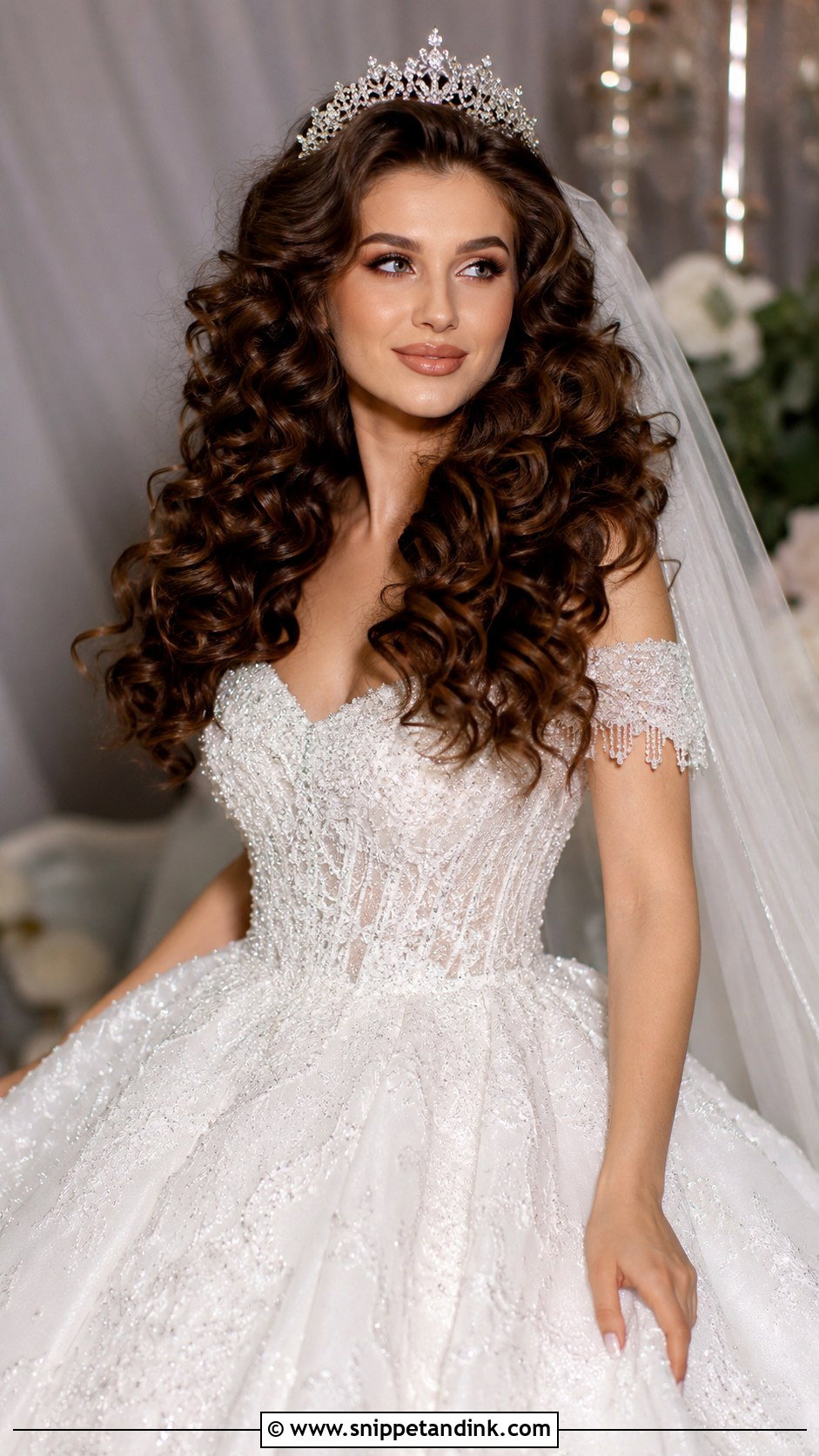 Voluminous Curls With Tiara Wig - Snippet and Ink - 20 Wedding Wig Hairstyles