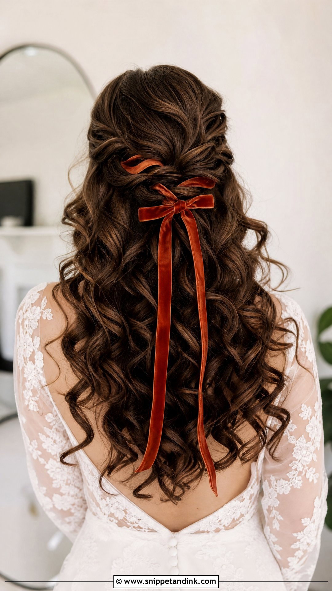 Voluminous Curls With Velvet Ribbon - Snippet and Ink - 20 Fall Wedding Hairstyles