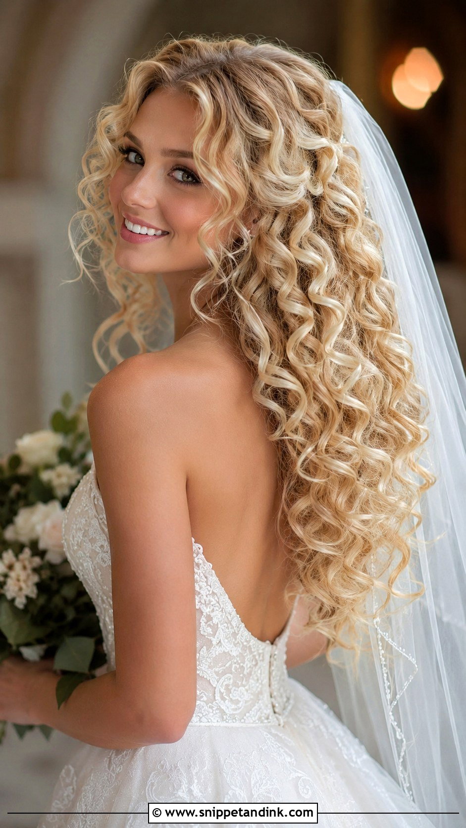 Voluminous Curls With a Fingertip Veil - Snippet and Ink - 20 Long Curled Hairstyles for Wedding
