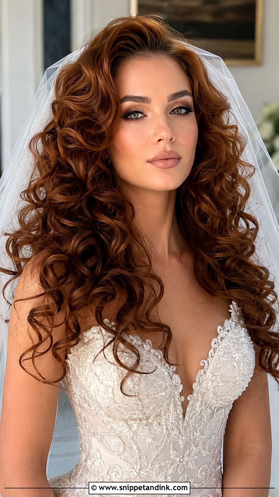 Voluminous Curls With a Veil - Snippet and Ink - 25 Veil Hair Down Ideas