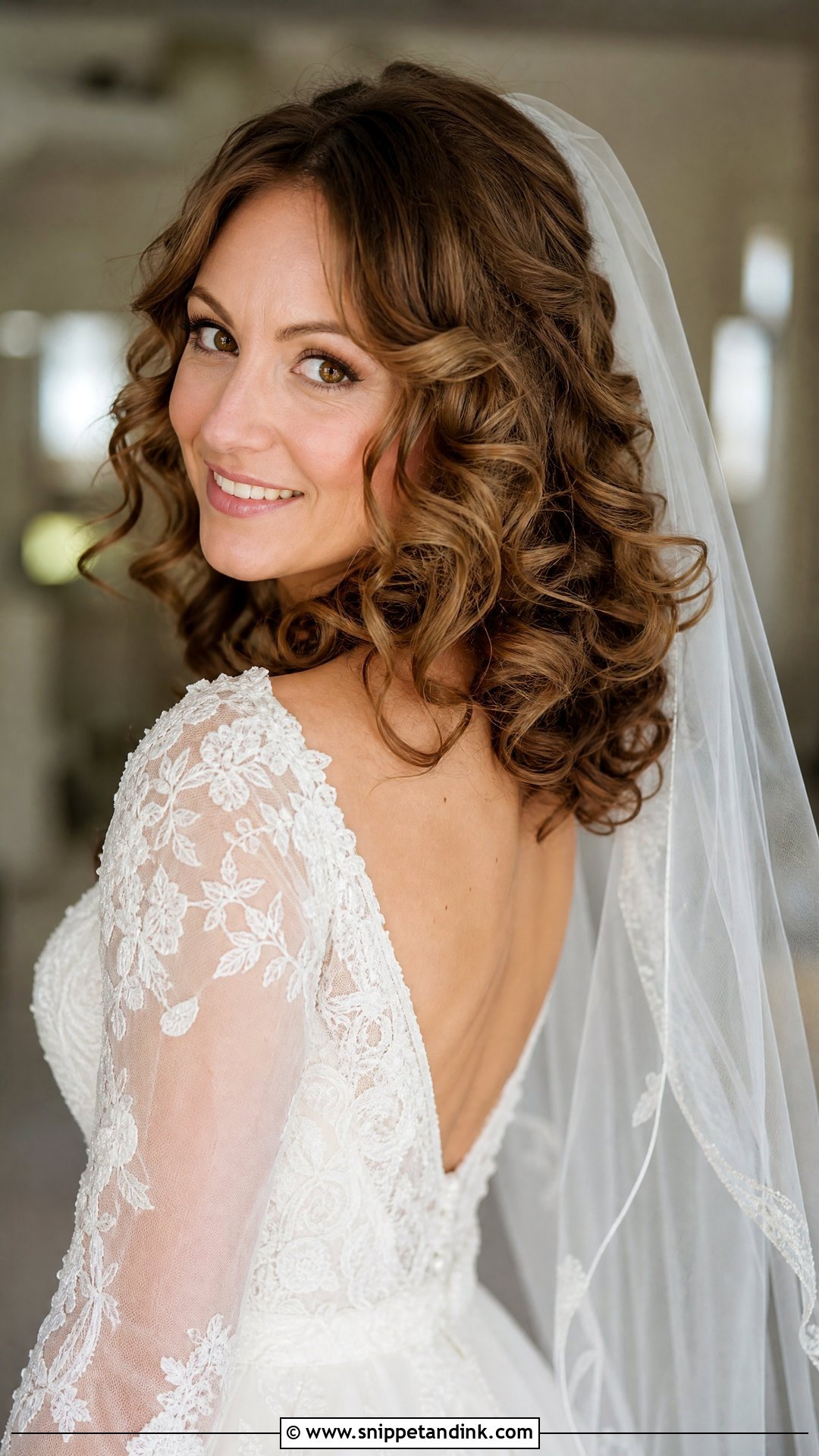 Voluminous Curls With a Veil - Snippet and Ink - 20 Medium Length Wedding Hair All Down Ideas