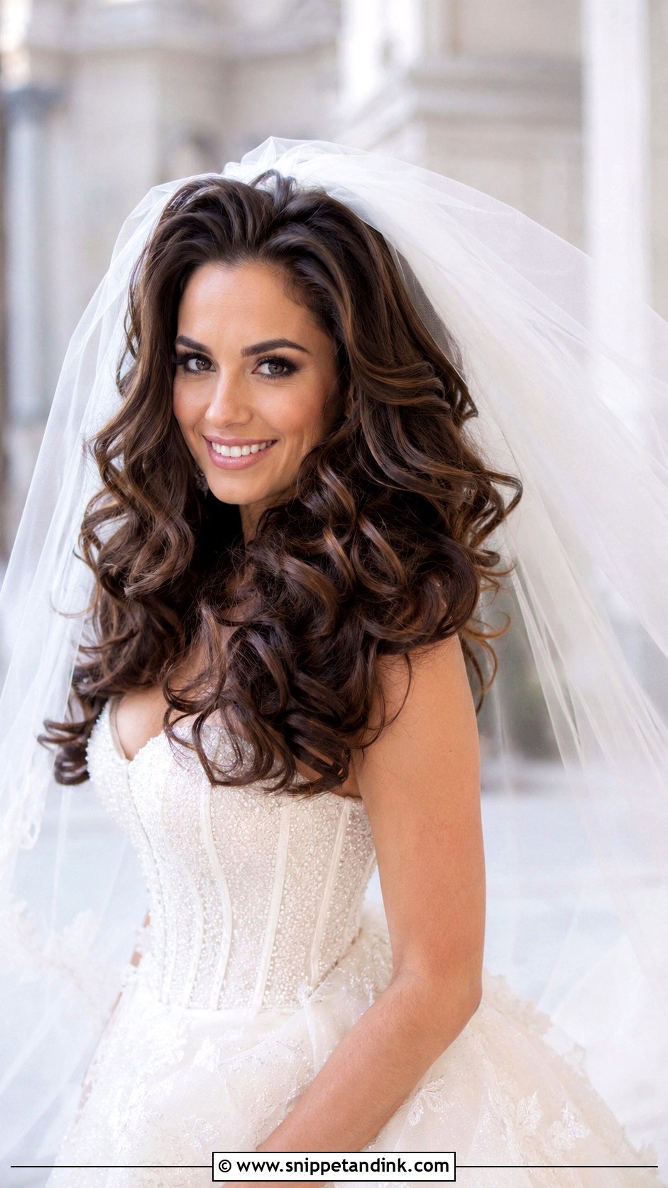 Voluminous Curls with Cathedral Veil - Snippet and Ink - 25 Cathedral Veil with Hair Down Ideas