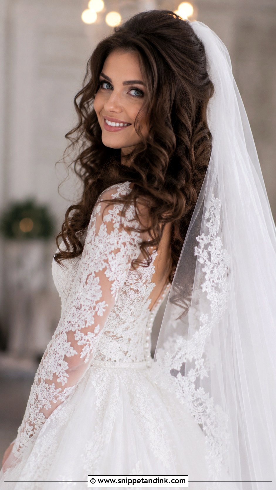 Voluminous Curls with Veil - Snippet and Ink - 20 Wedding Day Hair Down Ideas