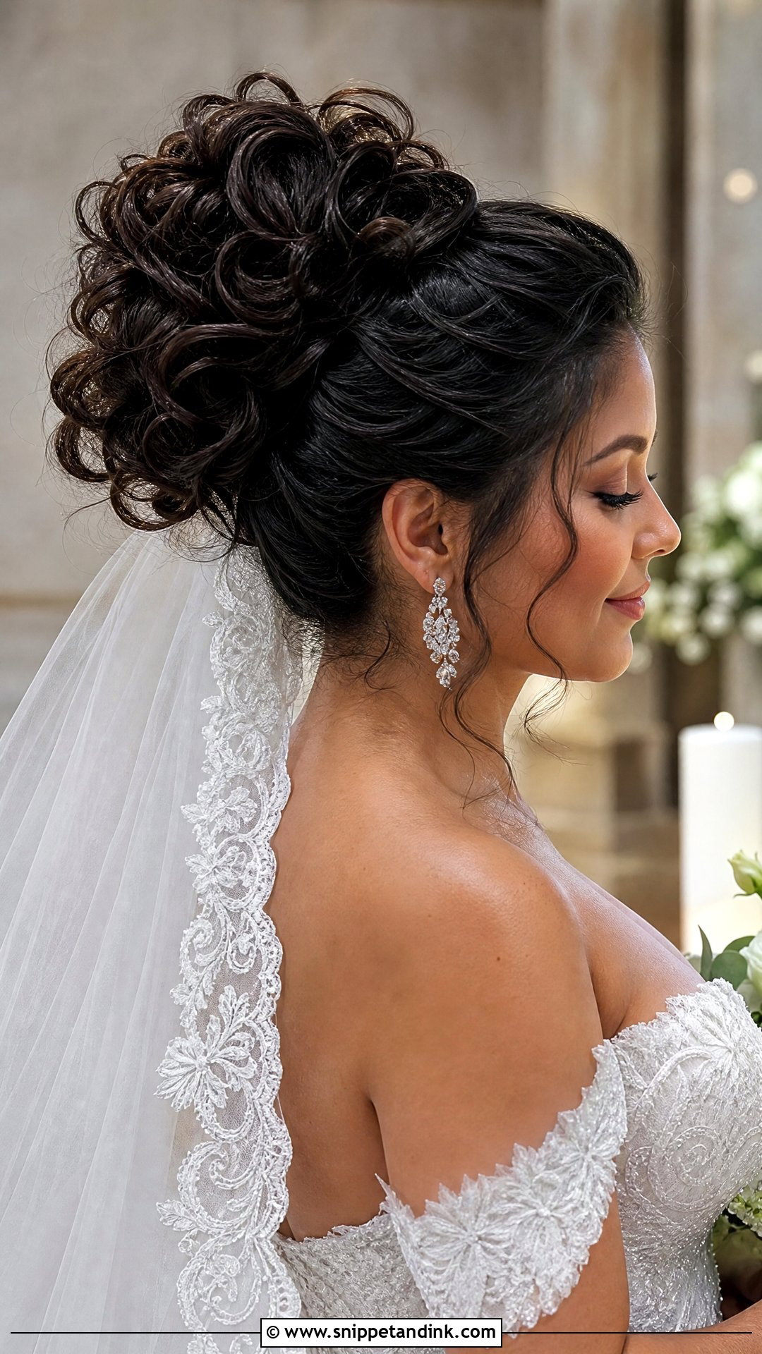 Voluminous Curly Bun Wedding Hairstyle - Snippet and Ink - 20 Curly Bun Wedding Hairstyles