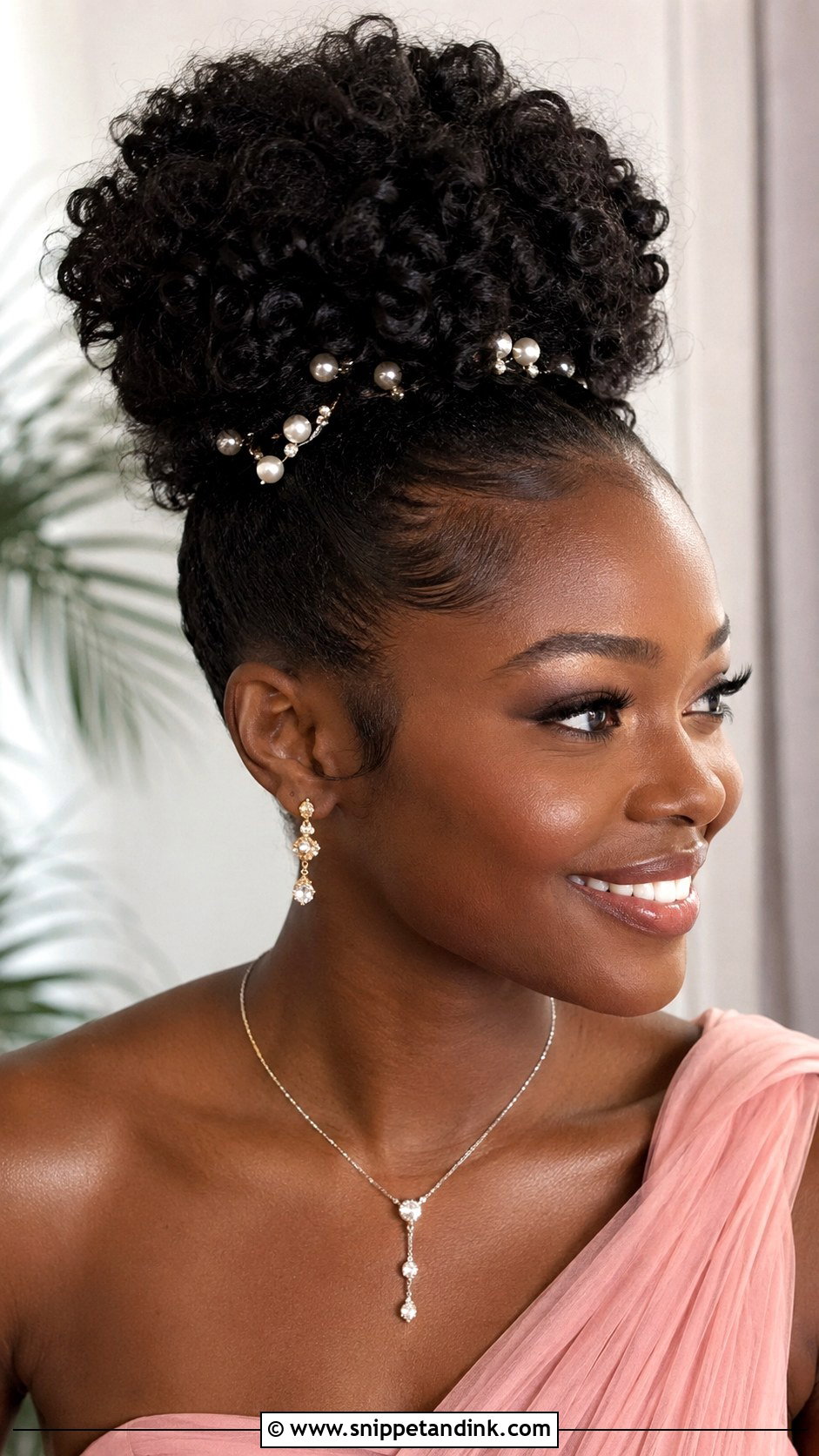 Voluminous Curly High Bun - Snippet and Ink - 20 Wedding Guest Hair Curly Ideas