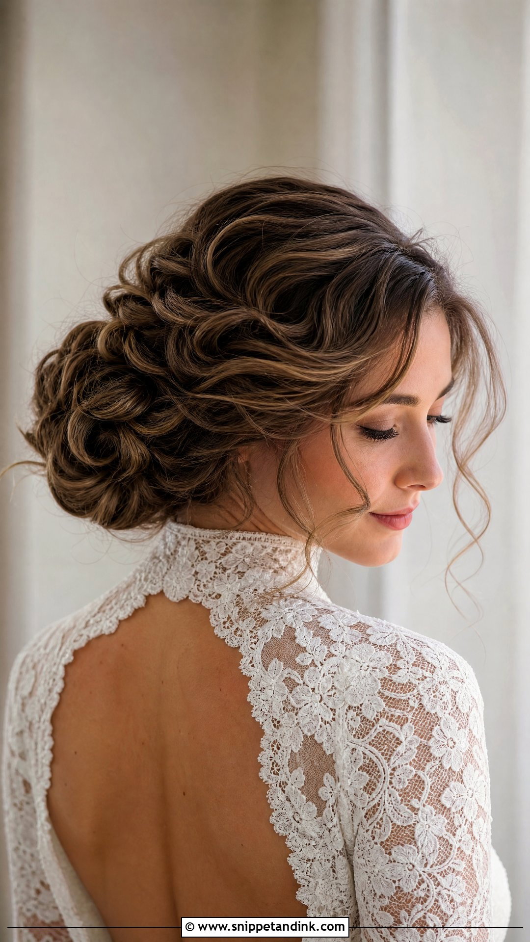 Voluminous Curly Low Bun Wedding Hair - Snippet and Ink - 20 Big Curls Wedding Hair