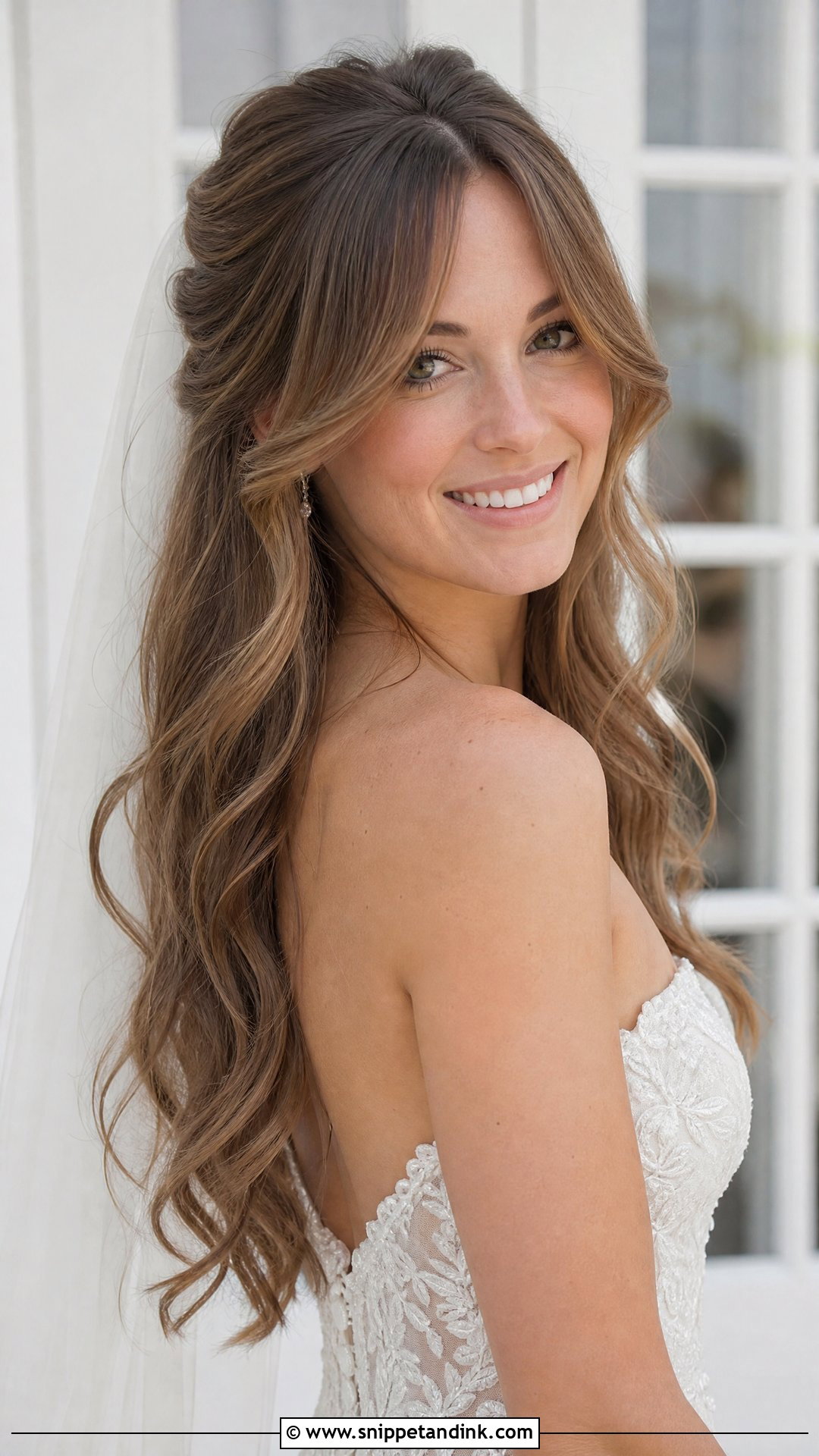 Voluminous Curtain Bangs Wedding Hair - Snippet and Ink - 20 Voluminous Wedding Hair Ideas