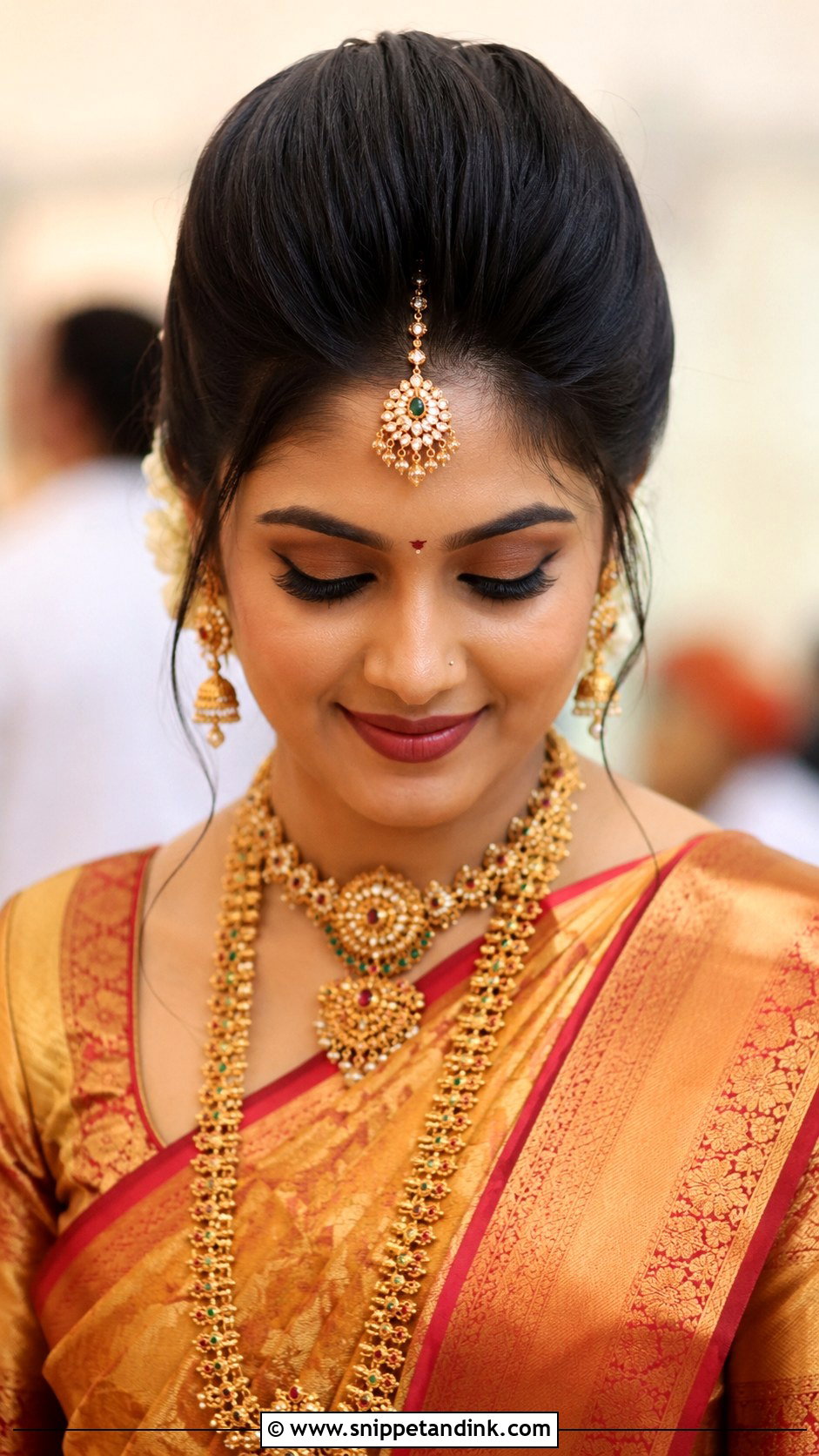 Voluminous Front Puff With Saree - Snippet and Ink - 30 Indian Wedding Front Hairstyles