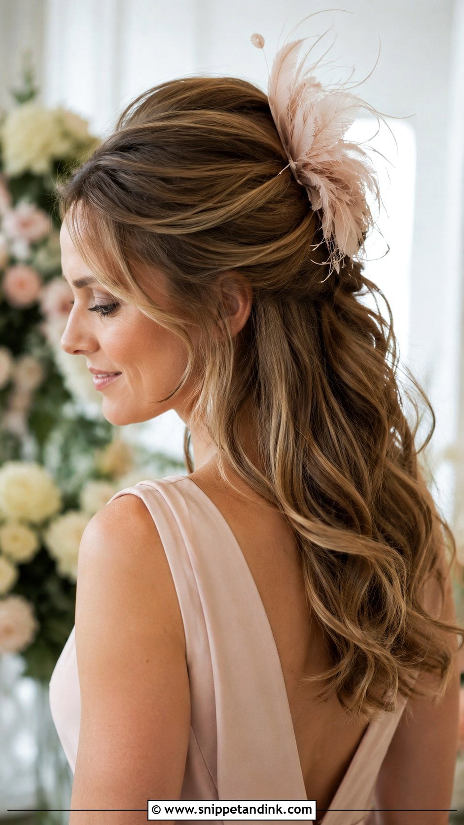 Voluminous Half Up With Feather Fascinator - Snippet and Ink - 25 Facinators Wedding Hairstyles