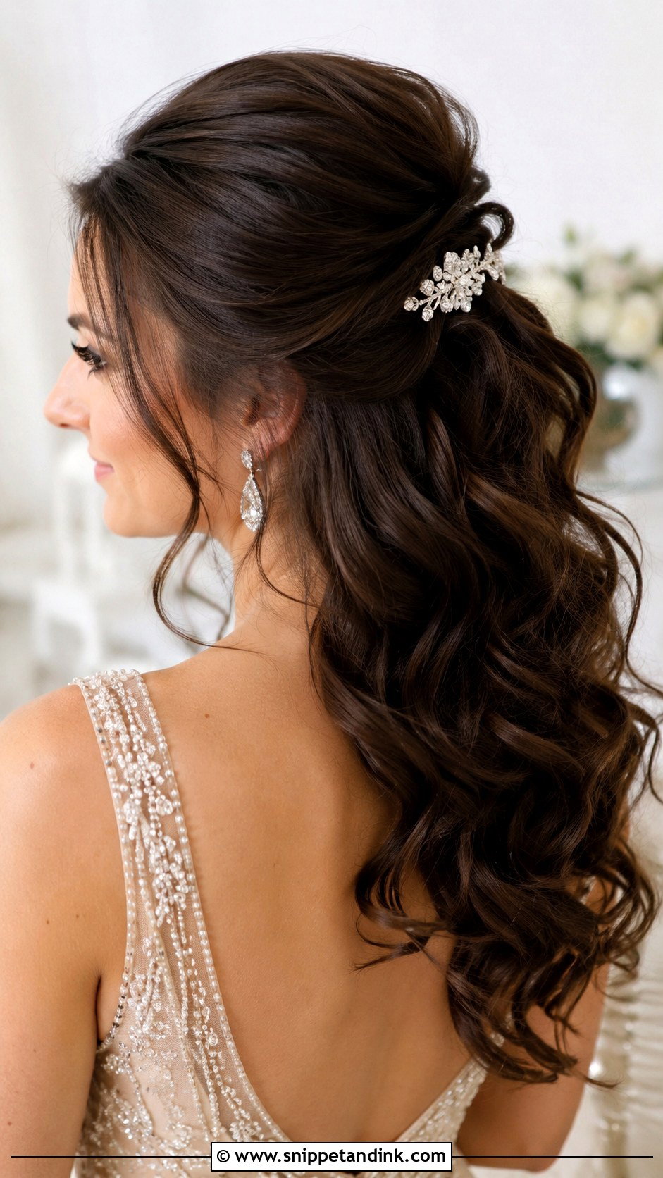 Voluminous Half Up With Jeweled Clip - Snippet and Ink - 25 Loose Half-Up Half-Down Wedding Hair Ideas
