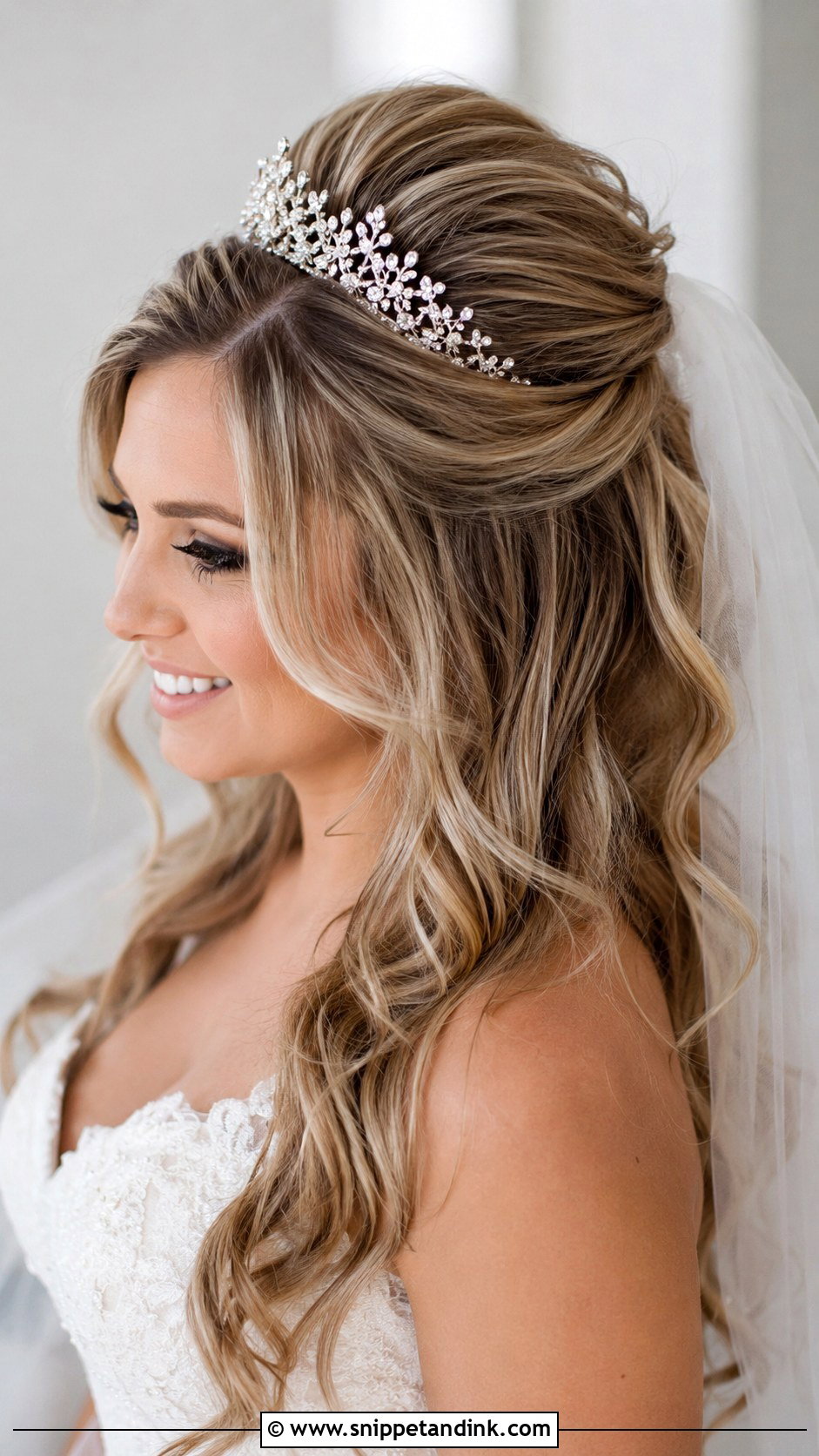 Voluminous Half Up With Tiara - Snippet and Ink - 20 Bridal Hair with Tiara Ideas