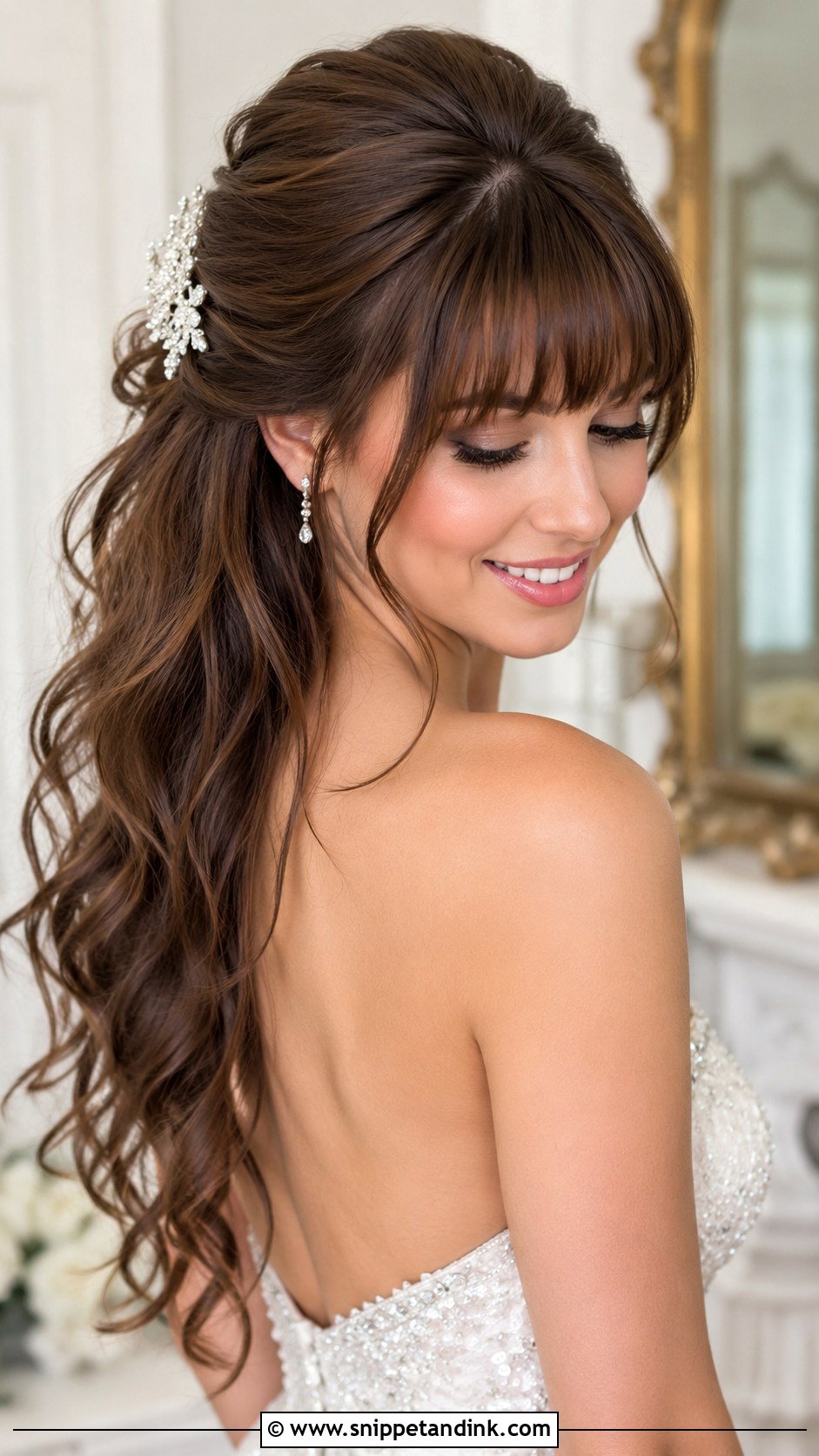 Voluminous Half Up with Bangs - Snippet and Ink - 25 Bridal Hairstyles with Bangs