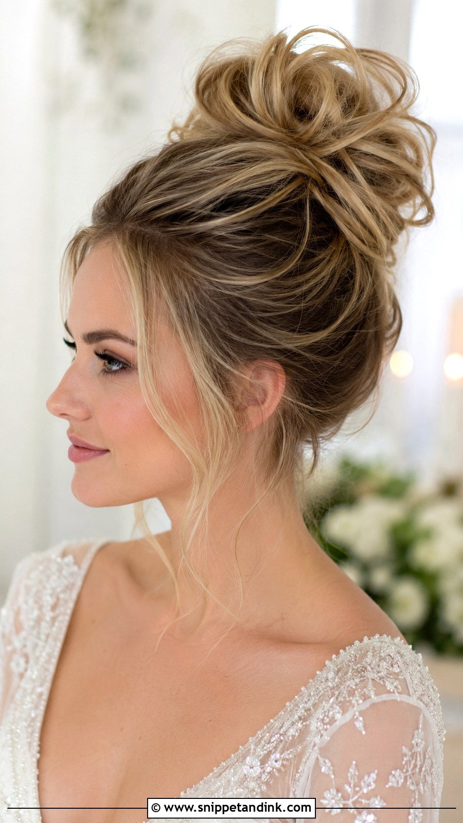 Voluminous High Bun for Fine Hair - Snippet and Ink - 25 High Messy Bun Wedding Hair Ideas