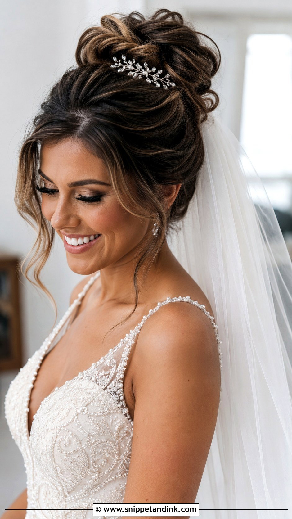 Voluminous High Updo With Cathedral Veil - Snippet and Ink - 25 Cathedral Veil Hairstyle Ideas