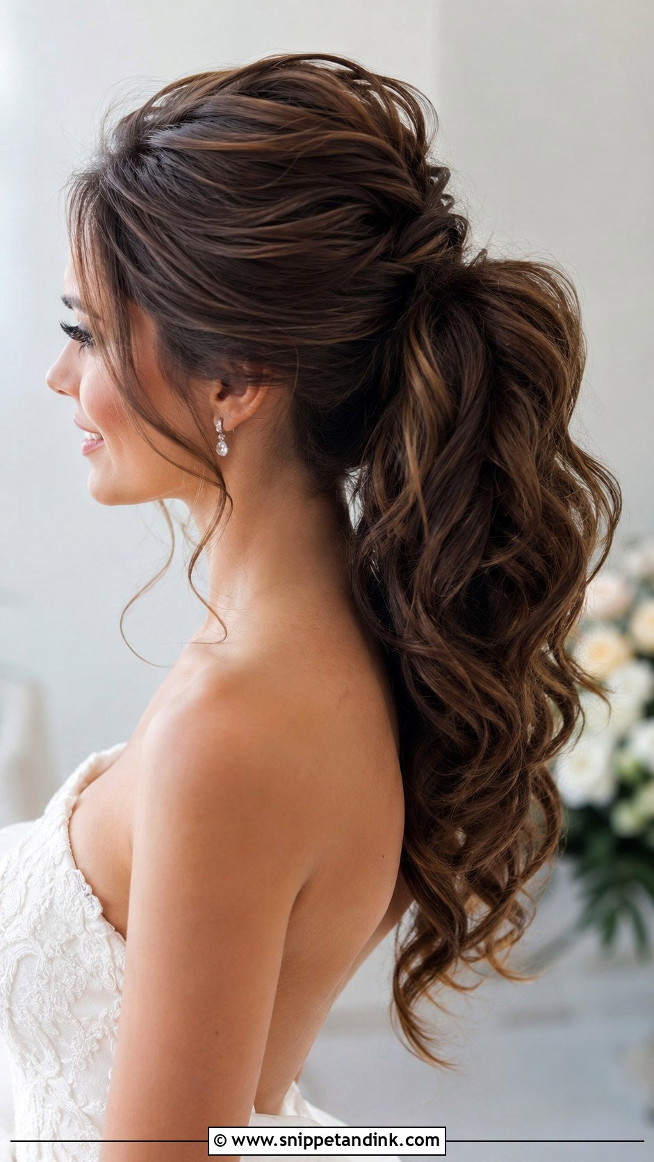 Voluminous Ponytail for Strapless Wedding Dress - Snippet and Ink - 25 Wedding Hairstyles for Strapless Dress