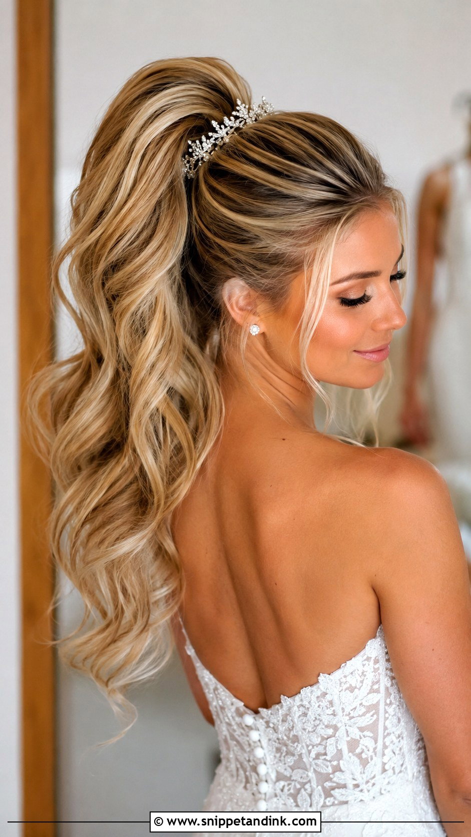 Voluminous Ponytail with Tiara - Snippet and Ink - 20 Bride Hairstyles with Tiara
