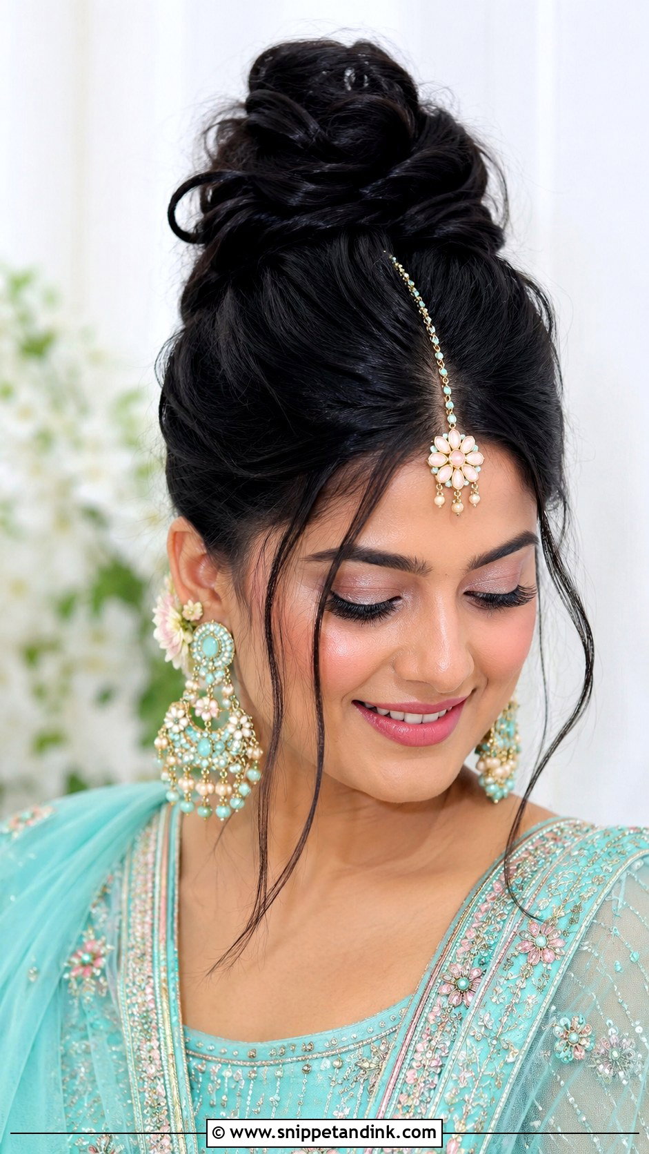 Voluminous Top Knot With Tikka - Snippet and Ink - 25 Indian Wedding Hairstyle for Chubby Face Ideas