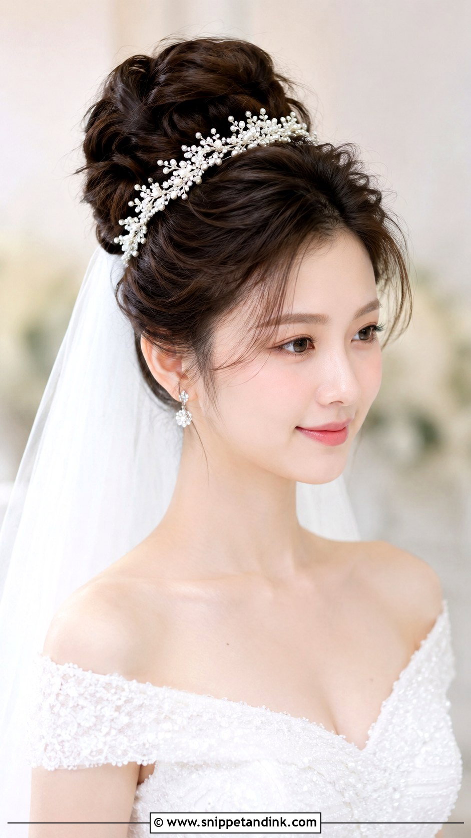 Voluminous Updo With Pearl Tiara - Snippet and Ink - 30 Korean Wedding Hair Ideas