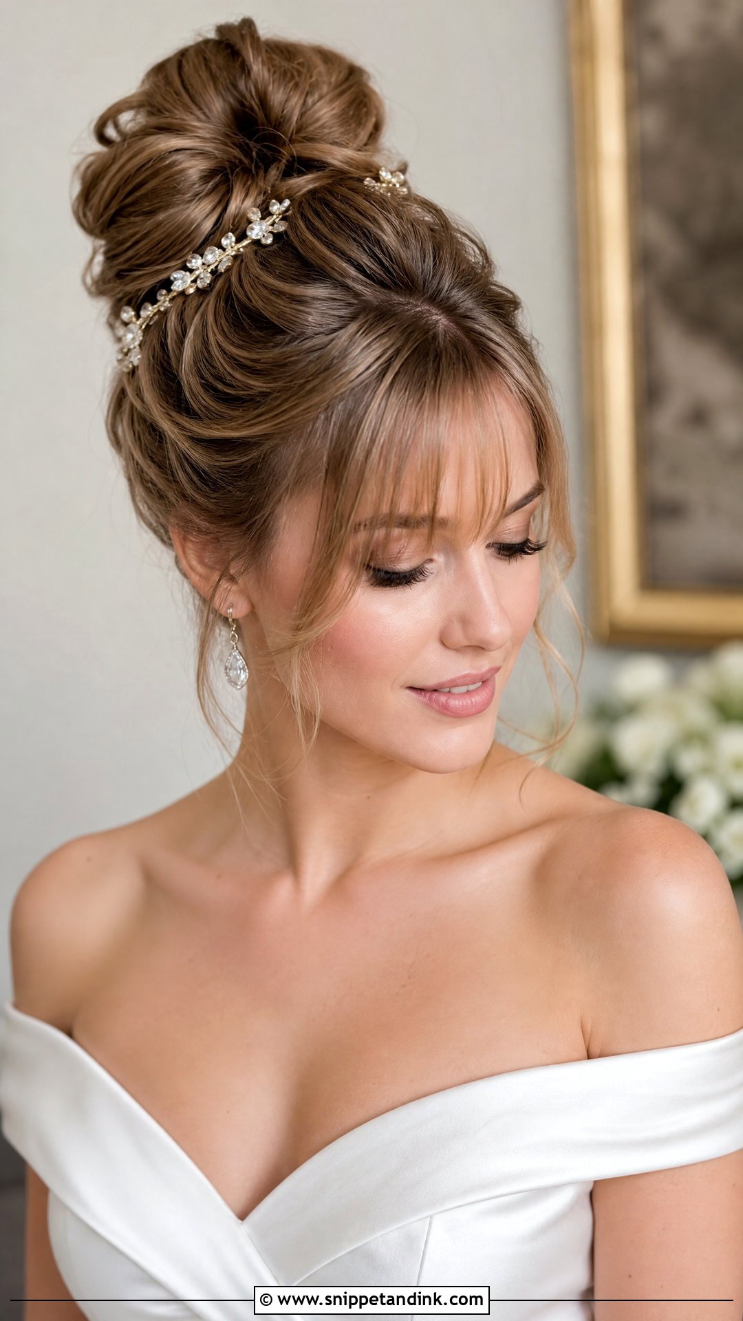 Voluminous Updo With Soft Fringe - Snippet and Ink - 20 Wedding Hairstyles for Big Foreheads
