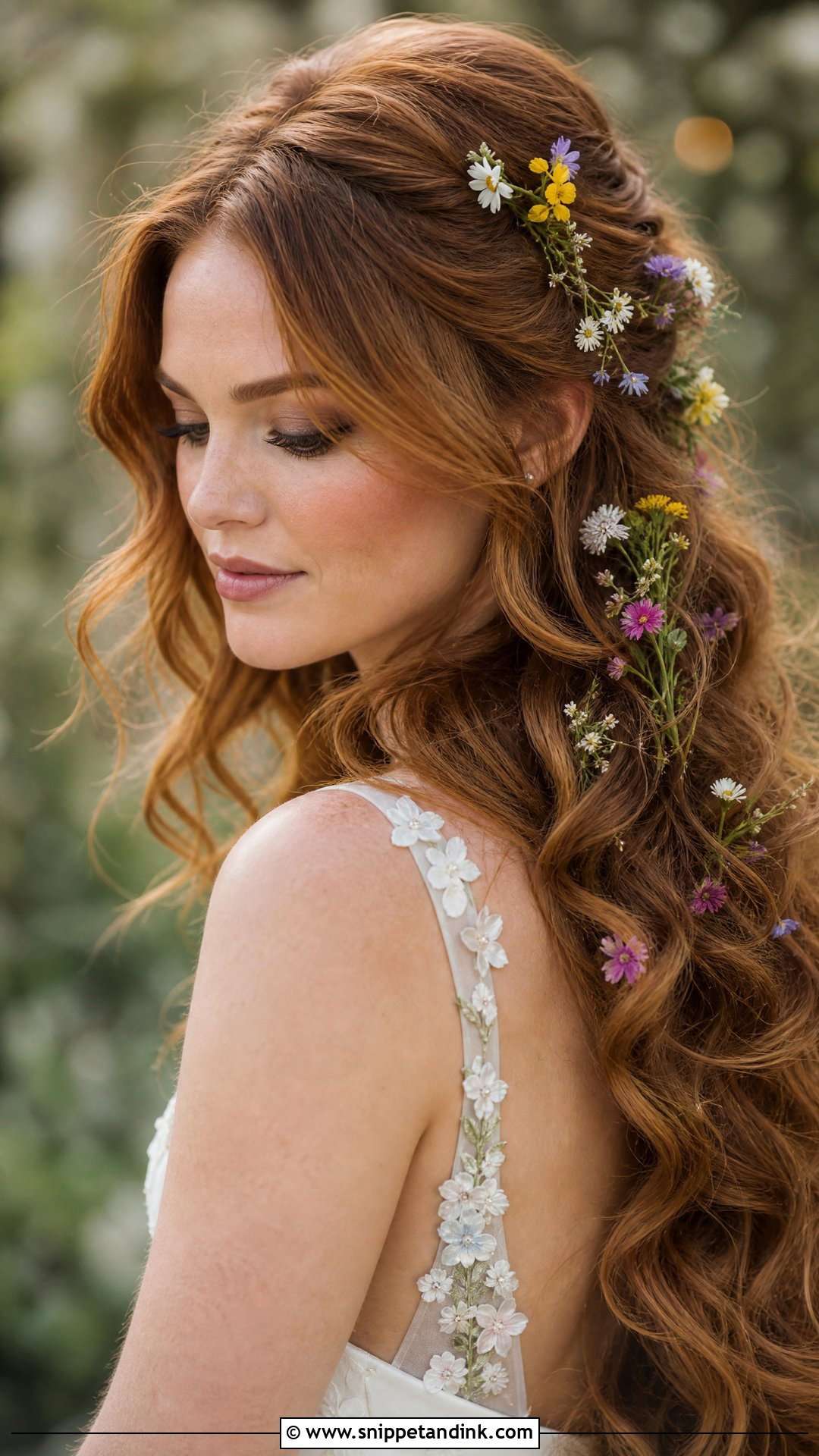 Voluminous Waves With Wildflower Accents - Snippet and Ink - 20 Wedding Hair Down with Flowers