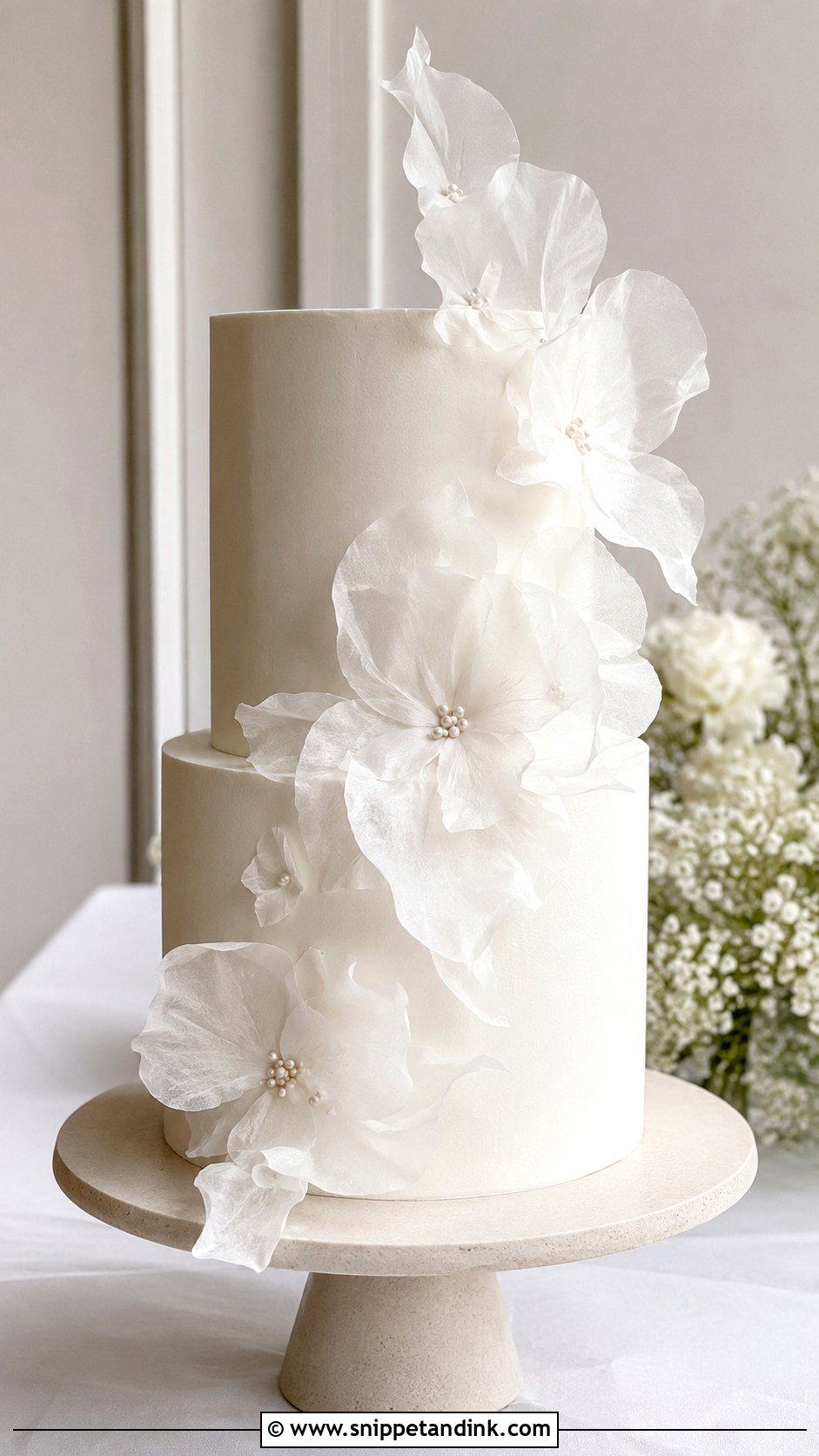 Wafer Paper Petal Wedding Cake - Snippet and Ink - 20 Flower Petal Wedding Cake Ideas