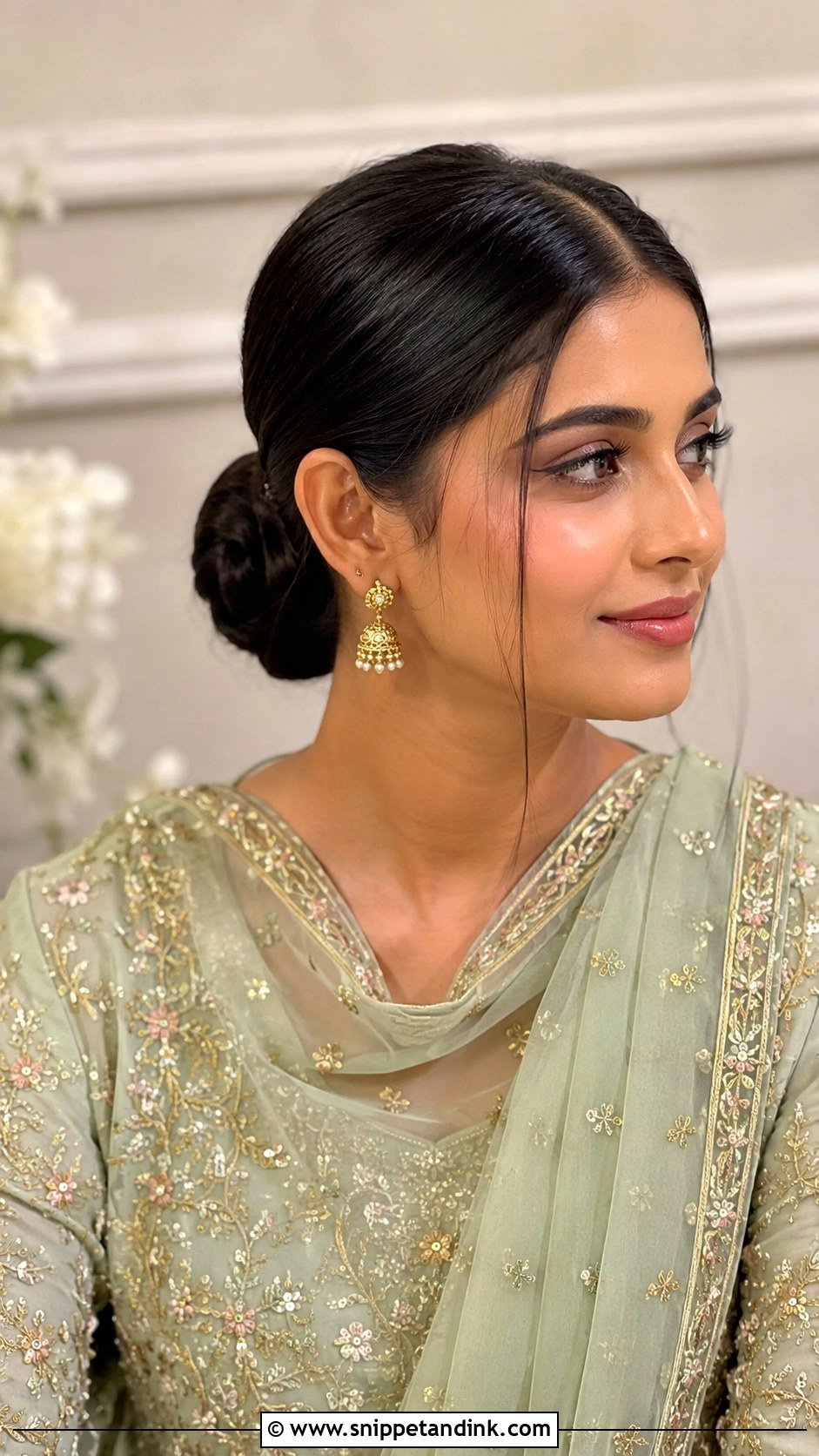 Walima Bridesmaid Center Part Bun - Snippet and Ink - 25 Walima Bridesmaid Hairstyles