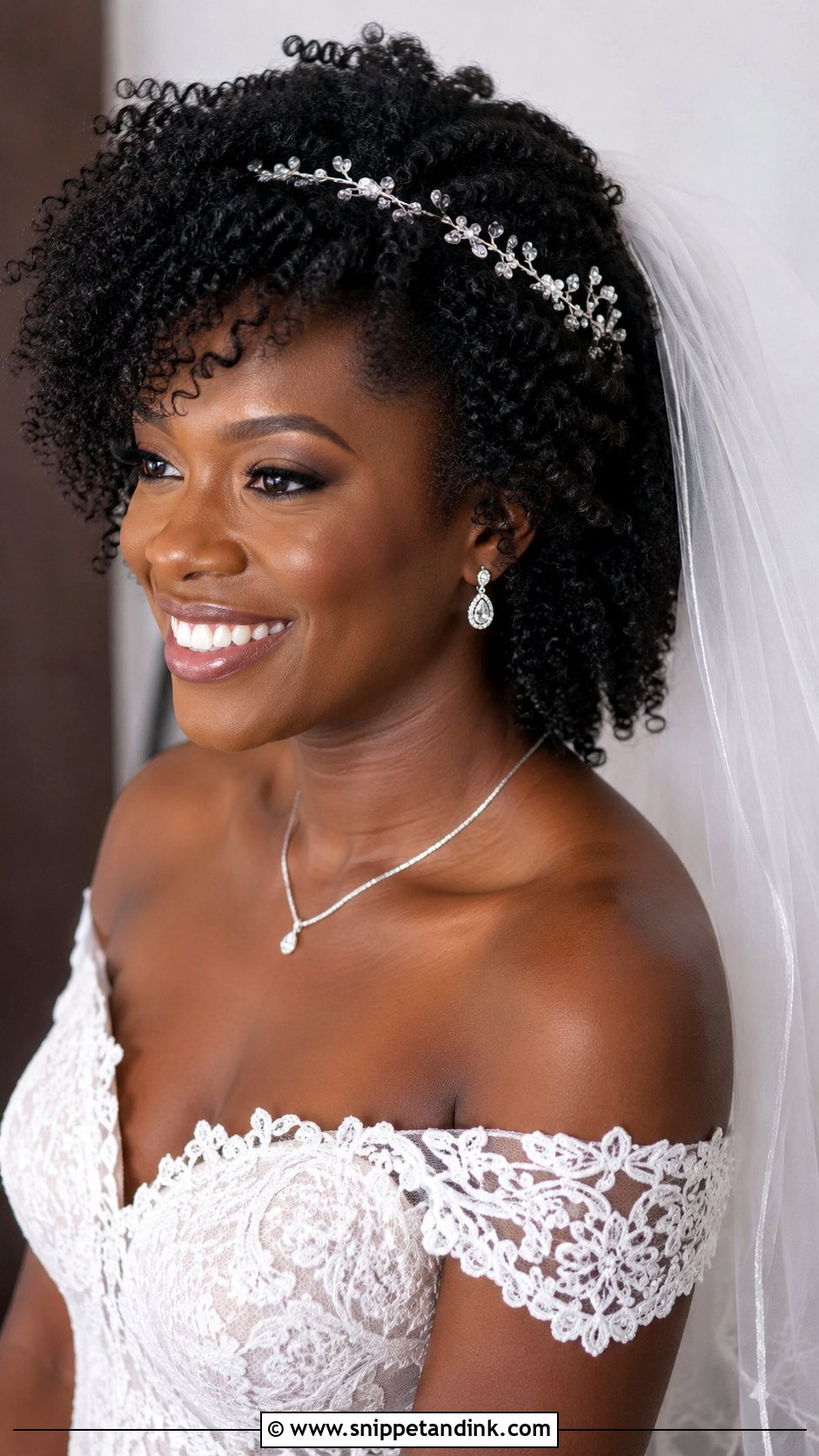 Wash And Go Curls With Veil - Snippet and Ink - 25 Natural Hair Bridal Hairstyles