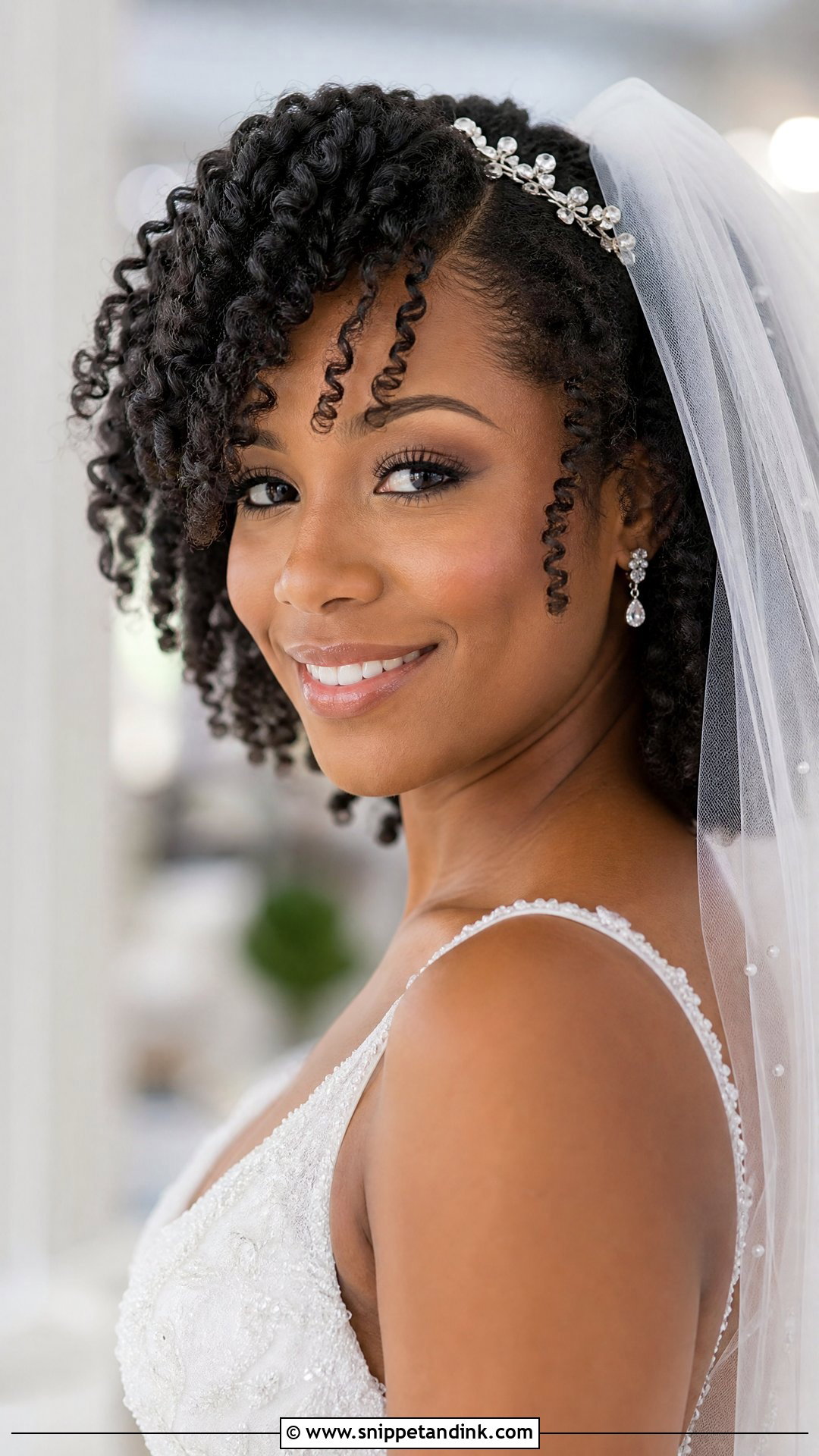 Wash and Go With Veil - Snippet and Ink - 25 Afro Bridal Hairstyles