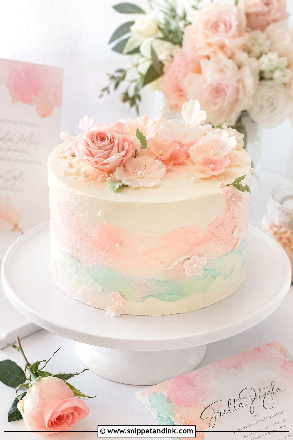 Watercolor 1 Layer Wedding Cake - Snippet and Ink - 20 1 Layer Wedding Cake Ideas