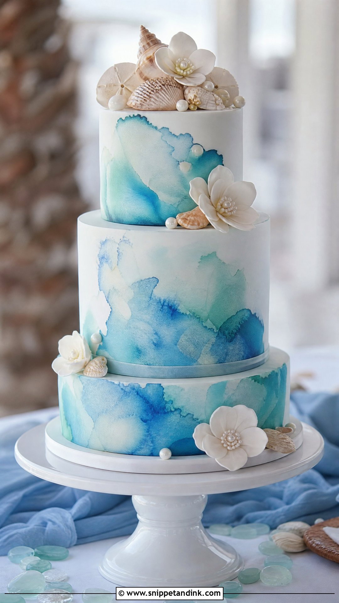 Watercolor Beach Wedding Cake - Snippet and Ink - 30 Beach Cake Ideas for Wedding