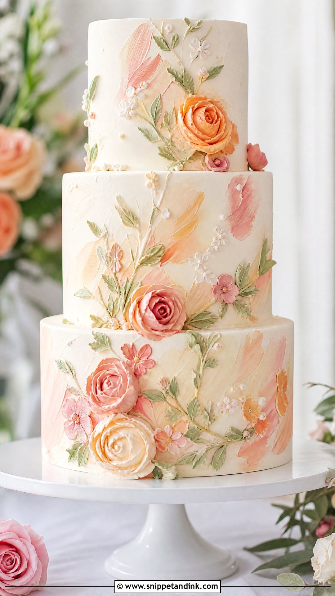 Watercolor Buttercream Flower Wedding Cake - Snippet and Ink - 25 Buttercream Flower Cake Ideas for Wedding