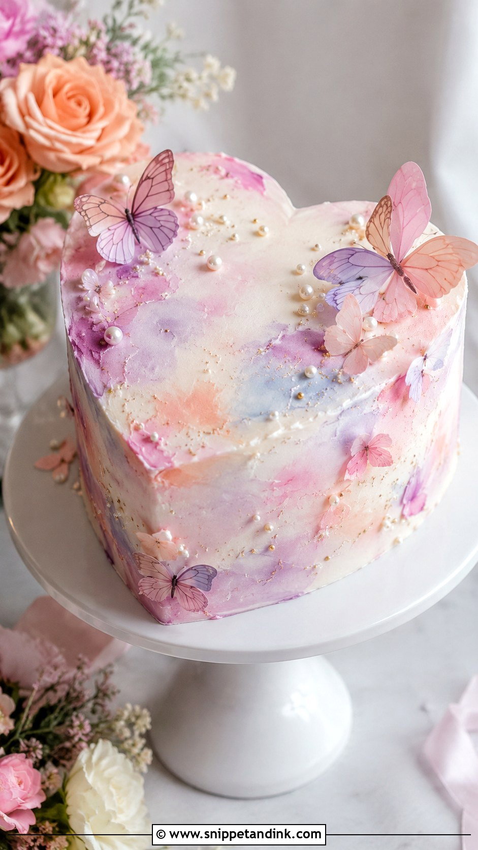 Watercolor Butterfly Heart Wedding Cake - Snippet and Ink - 20 Butterfly Heart Cake Ideas for Wedding
