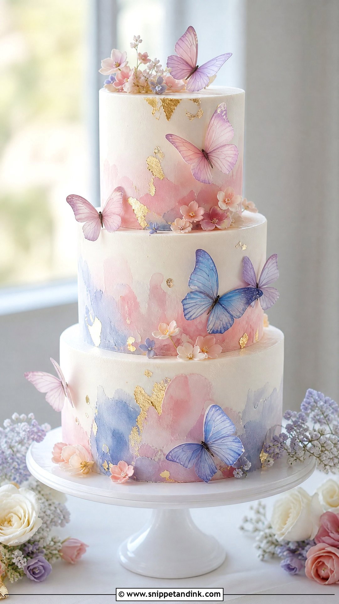 Watercolor Butterfly Wedding Cake - Snippet and Ink - 25 Butterfly Cake Design Ideas for Wedding