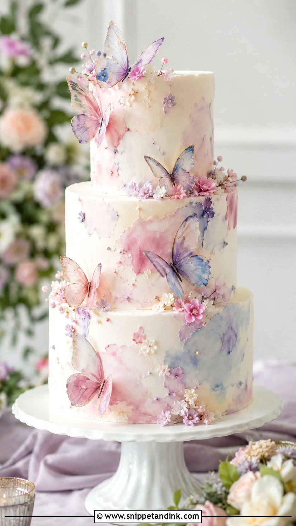 Watercolor Butterfly Wedding Cake - Snippet and Ink - 20 Cake Ideas with Butterfly for Wedding