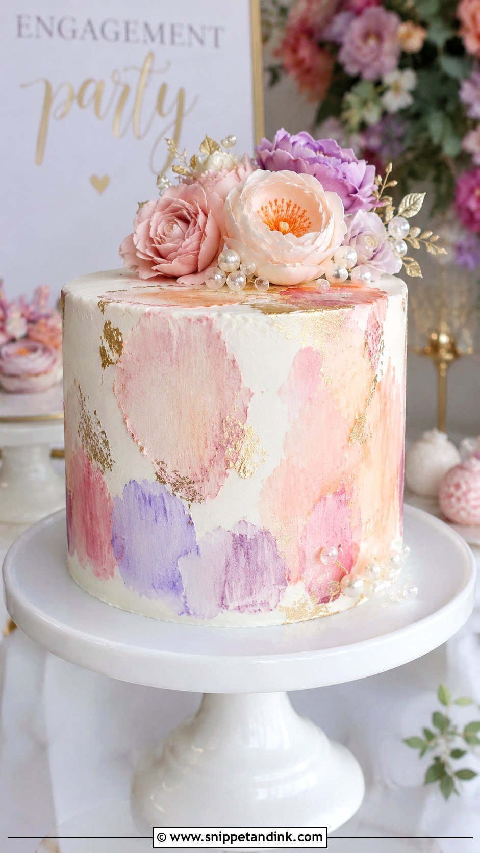 Watercolor Engagement Cake - Snippet and Ink - 20 Elegant Engagement Cake Ideas