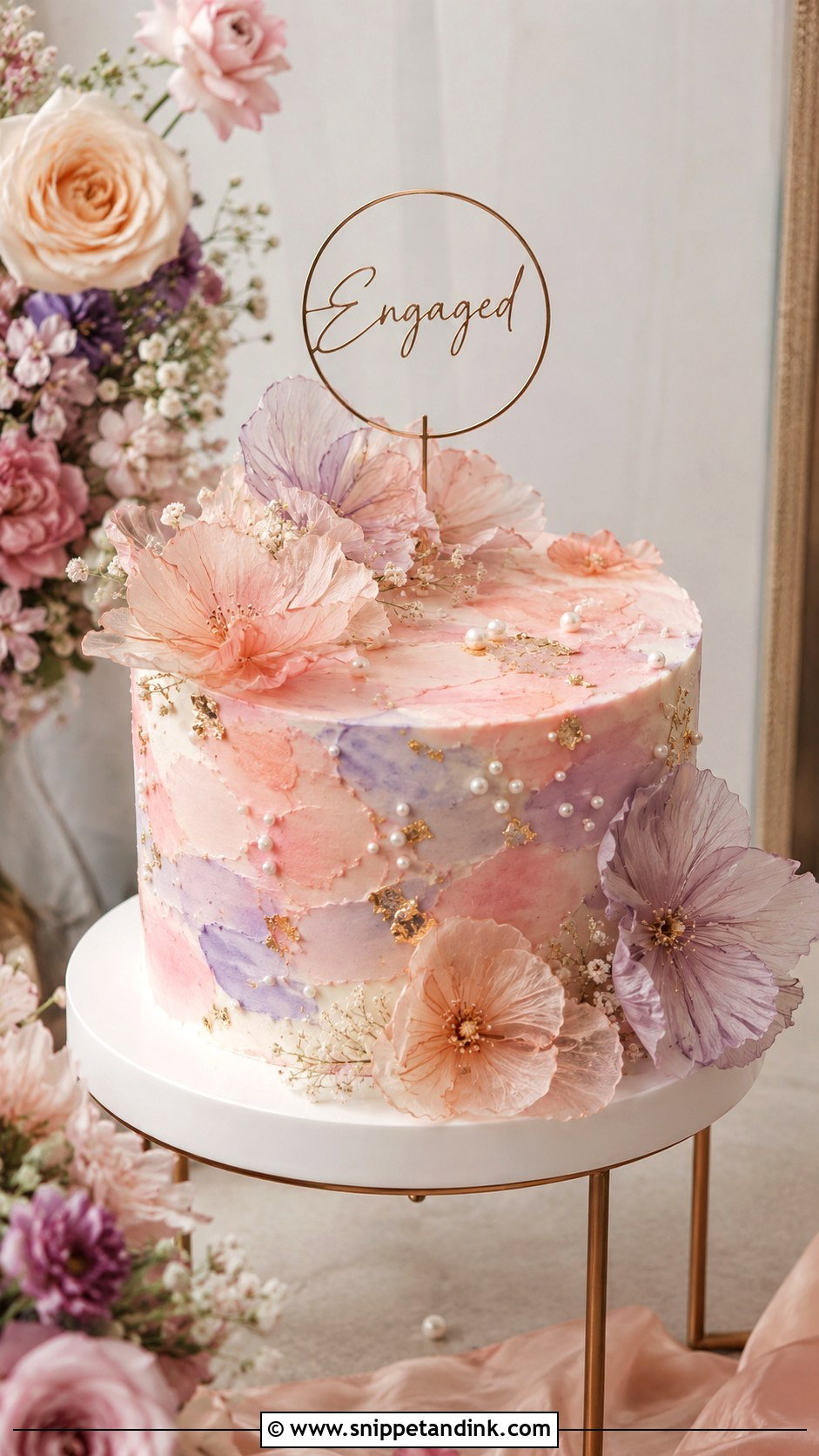 Watercolor Engagement Cake - Snippet and Ink - 20 Engagement Theme Cake Ideas