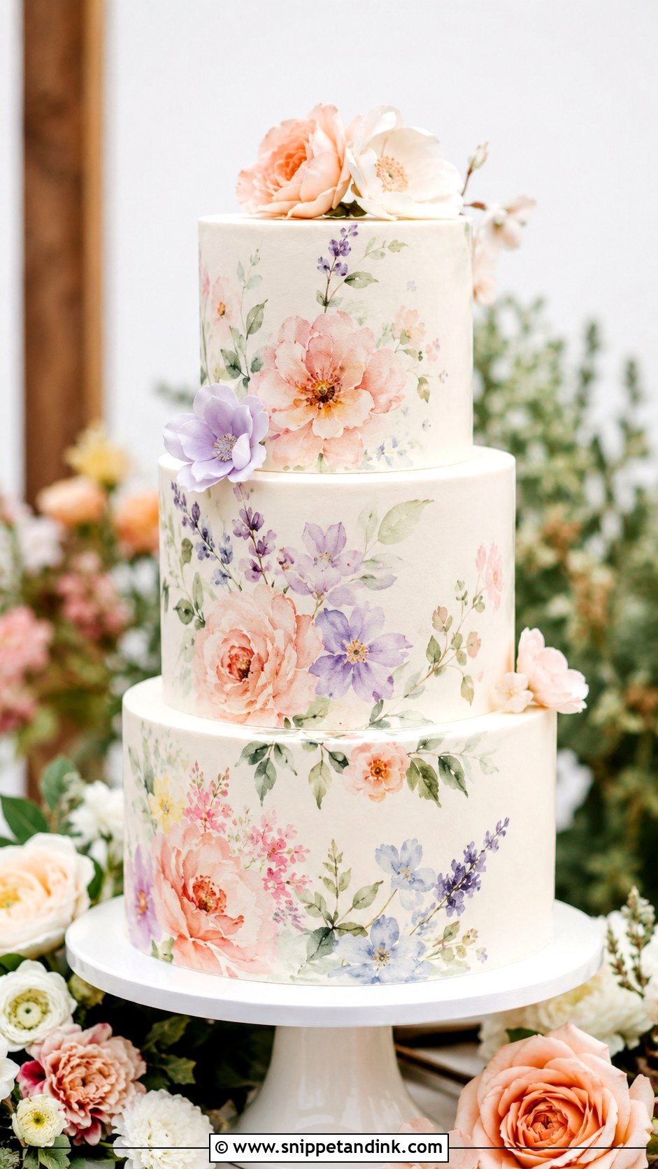 Watercolor Floral Wedding Cake - Snippet and Ink - 20 Garden Wedding Cake Ideas