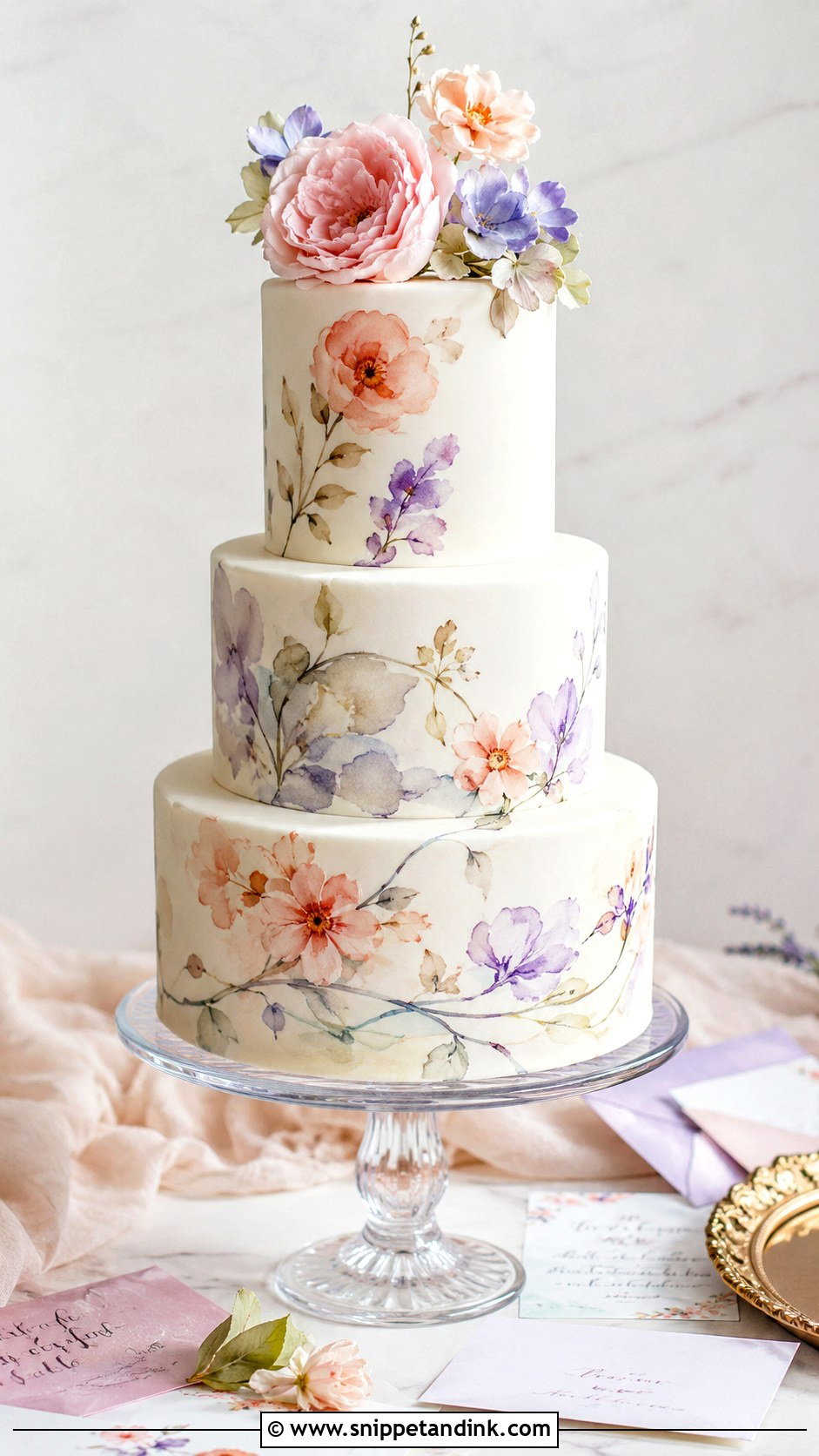 Watercolor Floral Wedding Cake - Snippet and Ink - 20 Aesthetic Floral Cake Ideas for Wedding