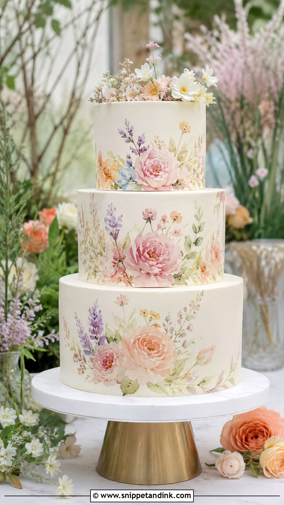 Watercolor Flower Wedding Cake - Snippet and Ink - 30 Spring Flowers Wedding Cake Ideas