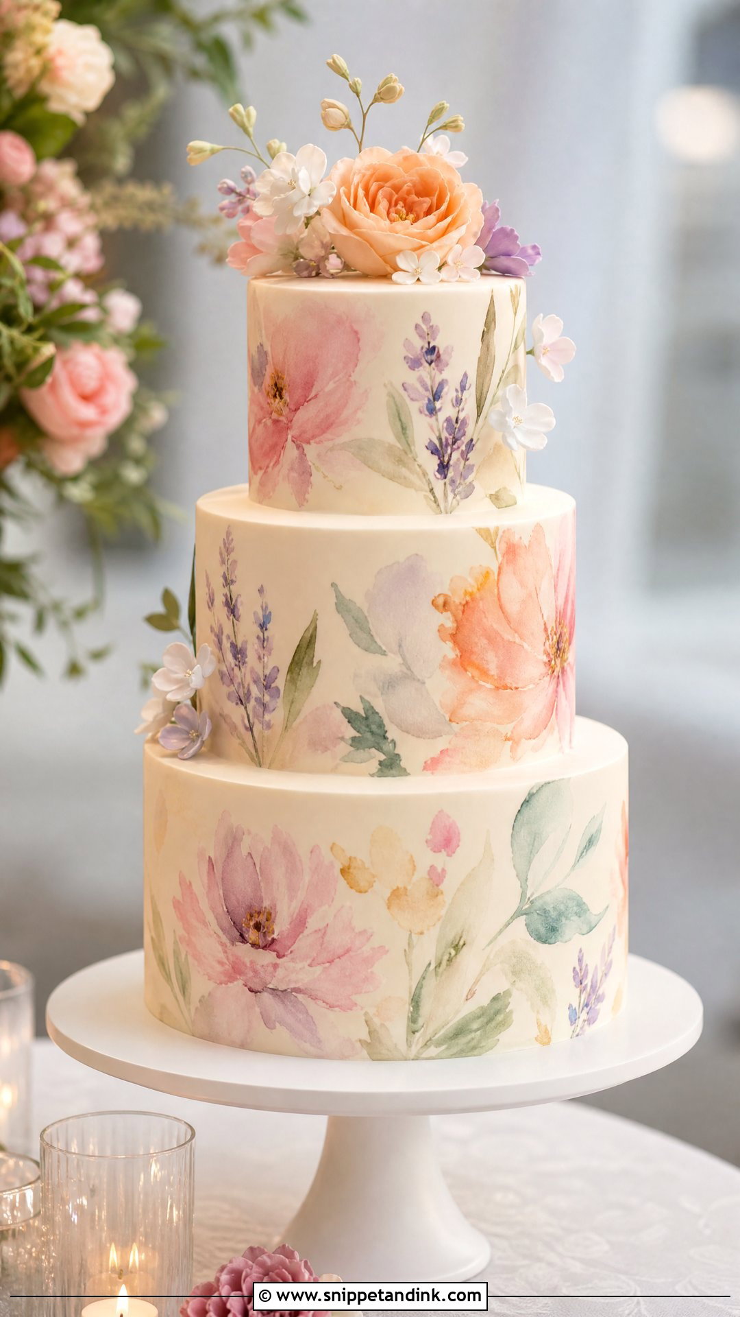 Watercolor Flower Wedding Cake - Snippet and Ink - 25 Flower Theme Cake Ideas for Wedding