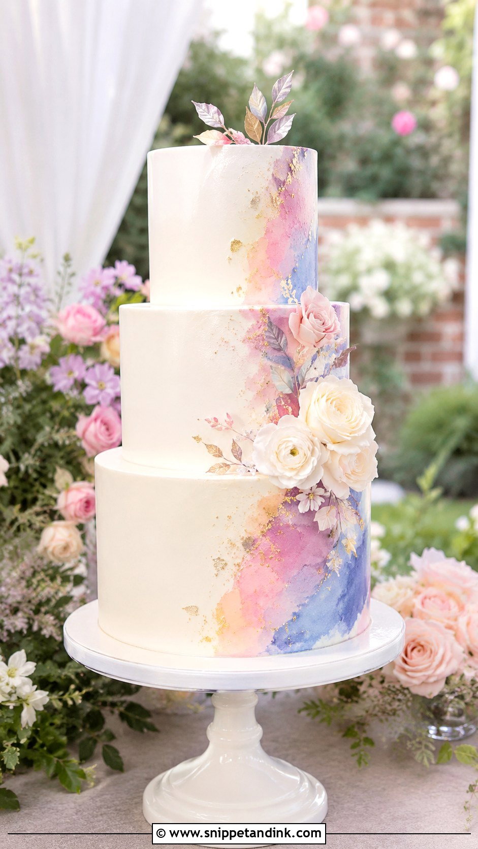 Watercolor Reveal Wedding Cake - Snippet and Ink - 20 Reveal Wedding Cake Ideas