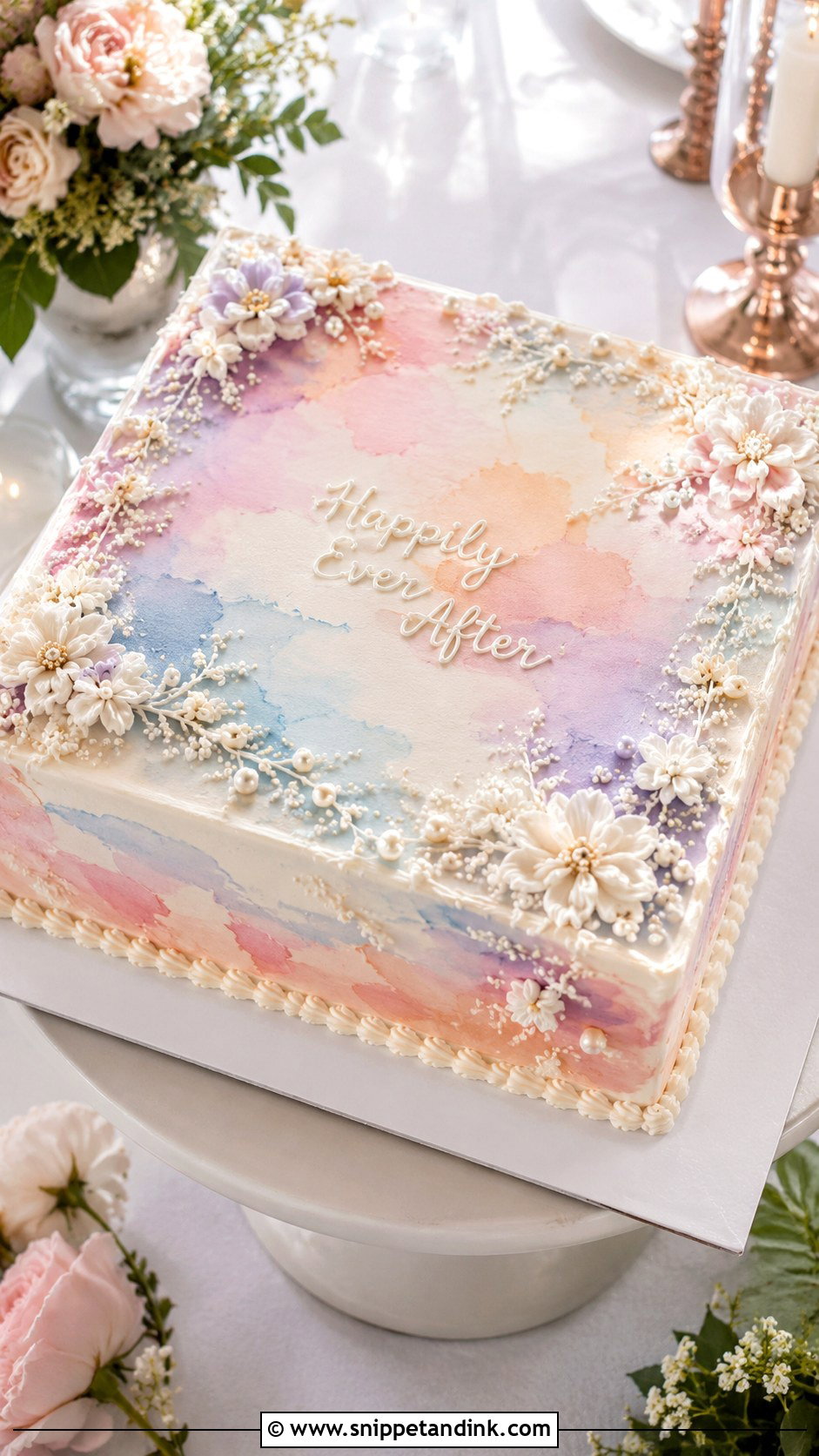 Watercolor Sheet Cake For Wedding - Snippet and Ink - 20 Aesthetic Sheet Cake Ideas for Wedding