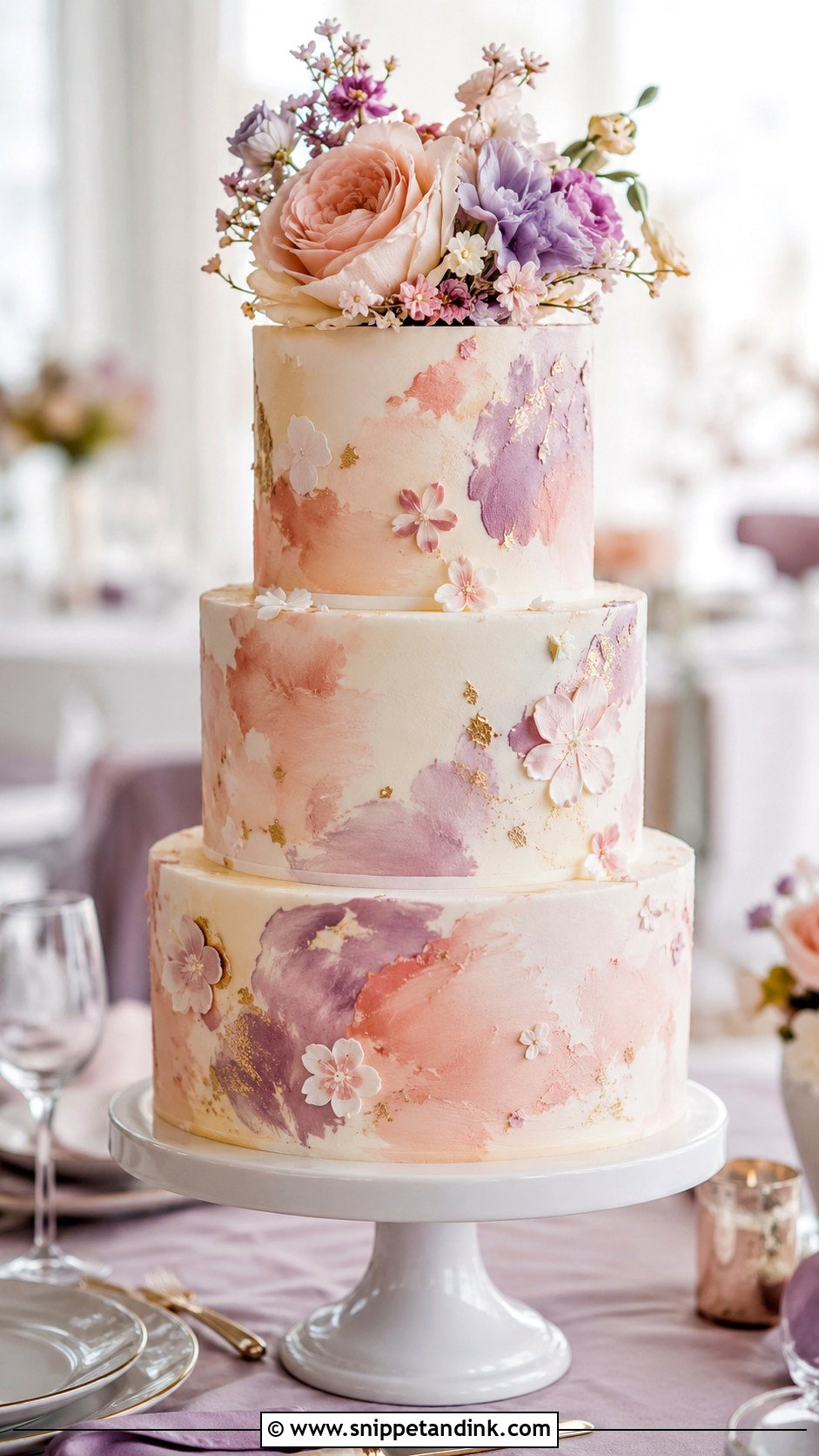 Watercolor Wedding Cake - Snippet and Ink - 20 Wedding Cake Decoration Ideas