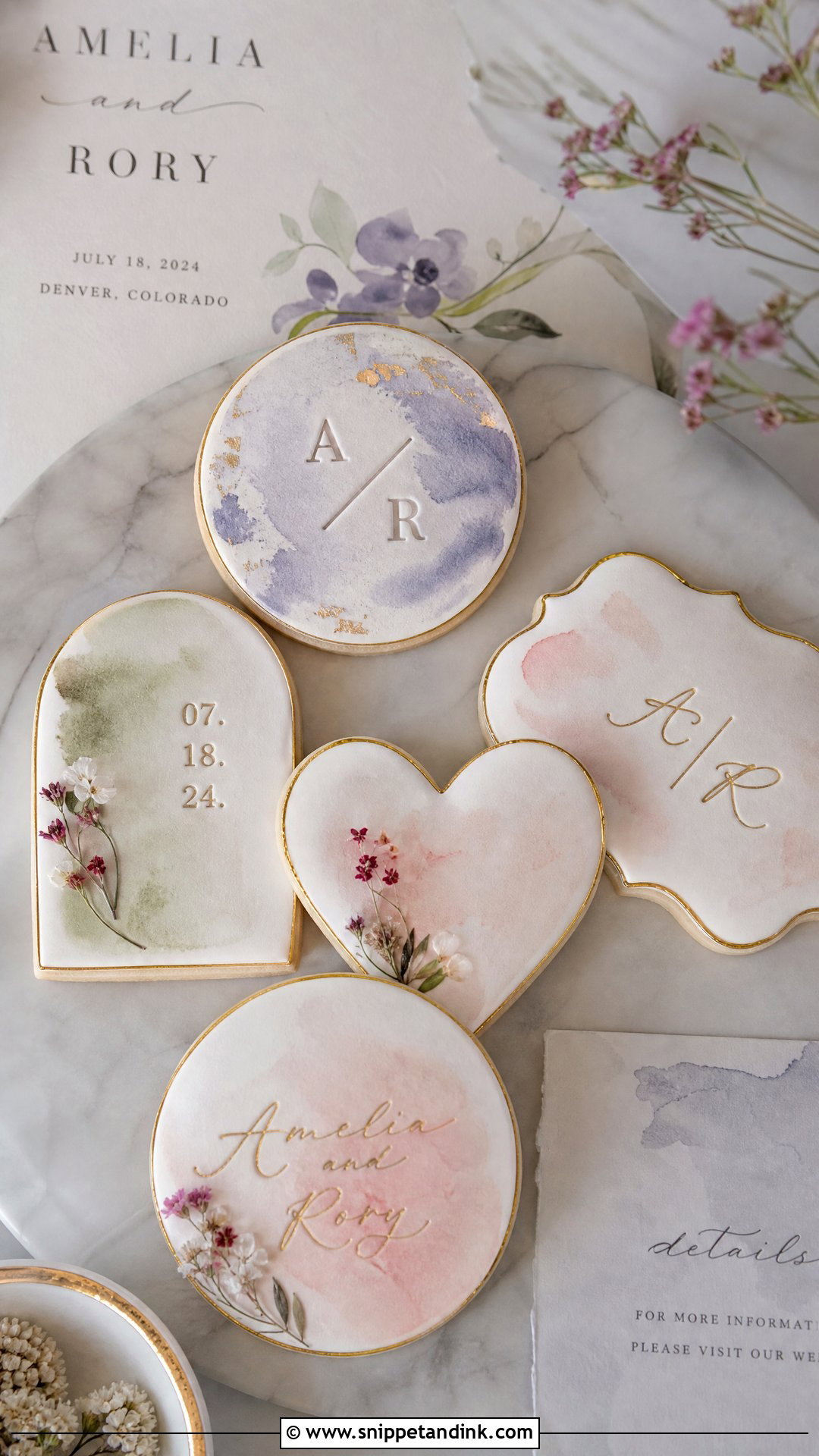 Watercolor Wedding Sugar Cookies - Snippet and Ink - 20 Wedding Sugar Cookies