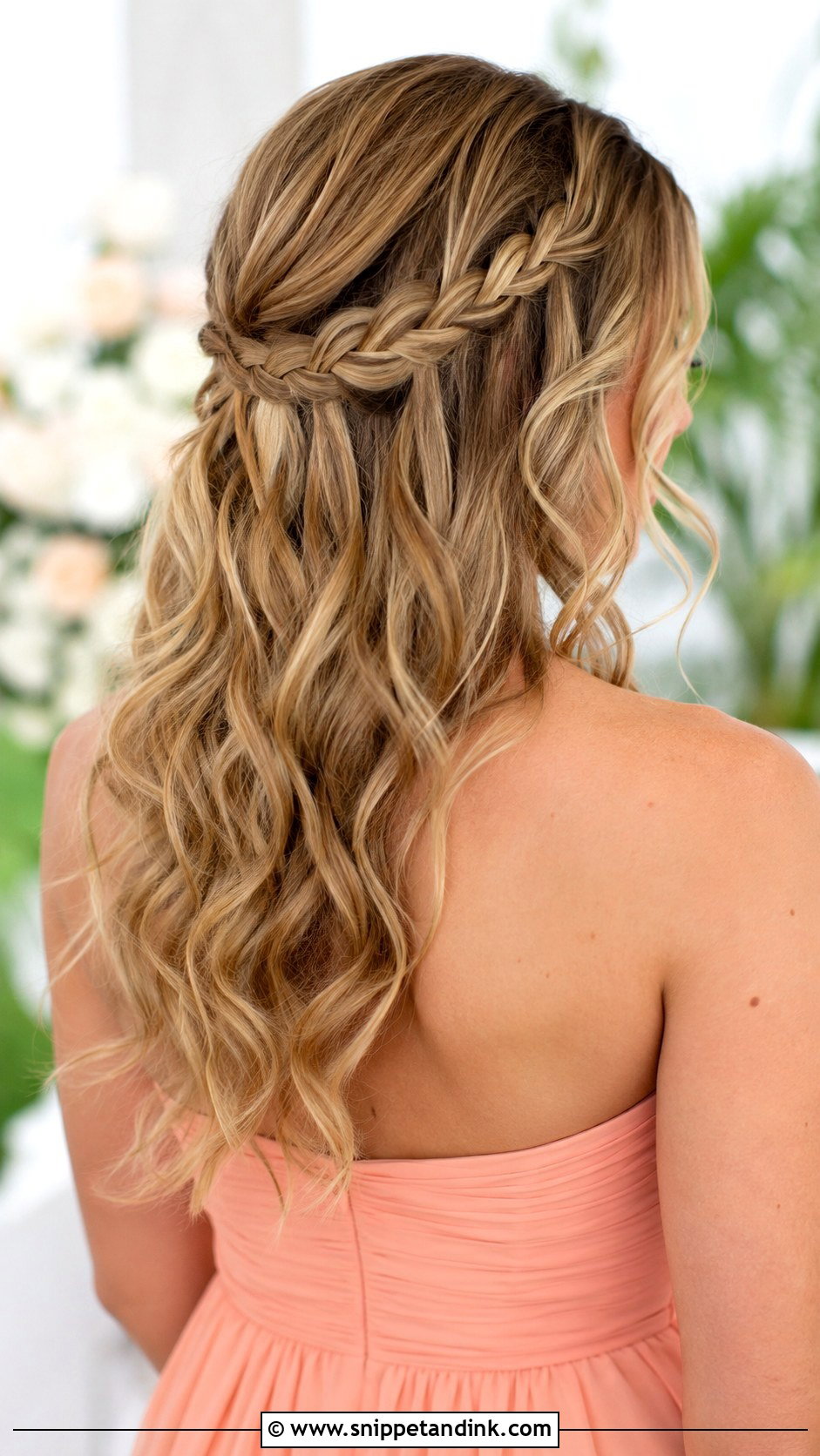 Waterfall Braid Bridesmaid Hairstyle For Strapless Dress - Snippet and Ink - 20 Bridesmaid Hairstyles Strapless Dress
