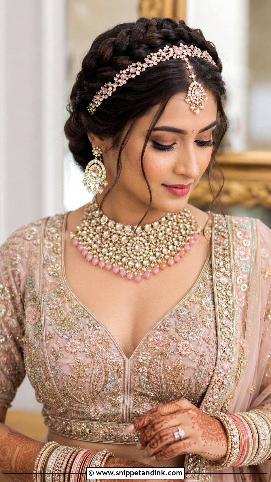 Waterfall Braid Crown for Bride - Snippet and Ink - 20 Indian Wedding Waterfall Hairstyle Ideas