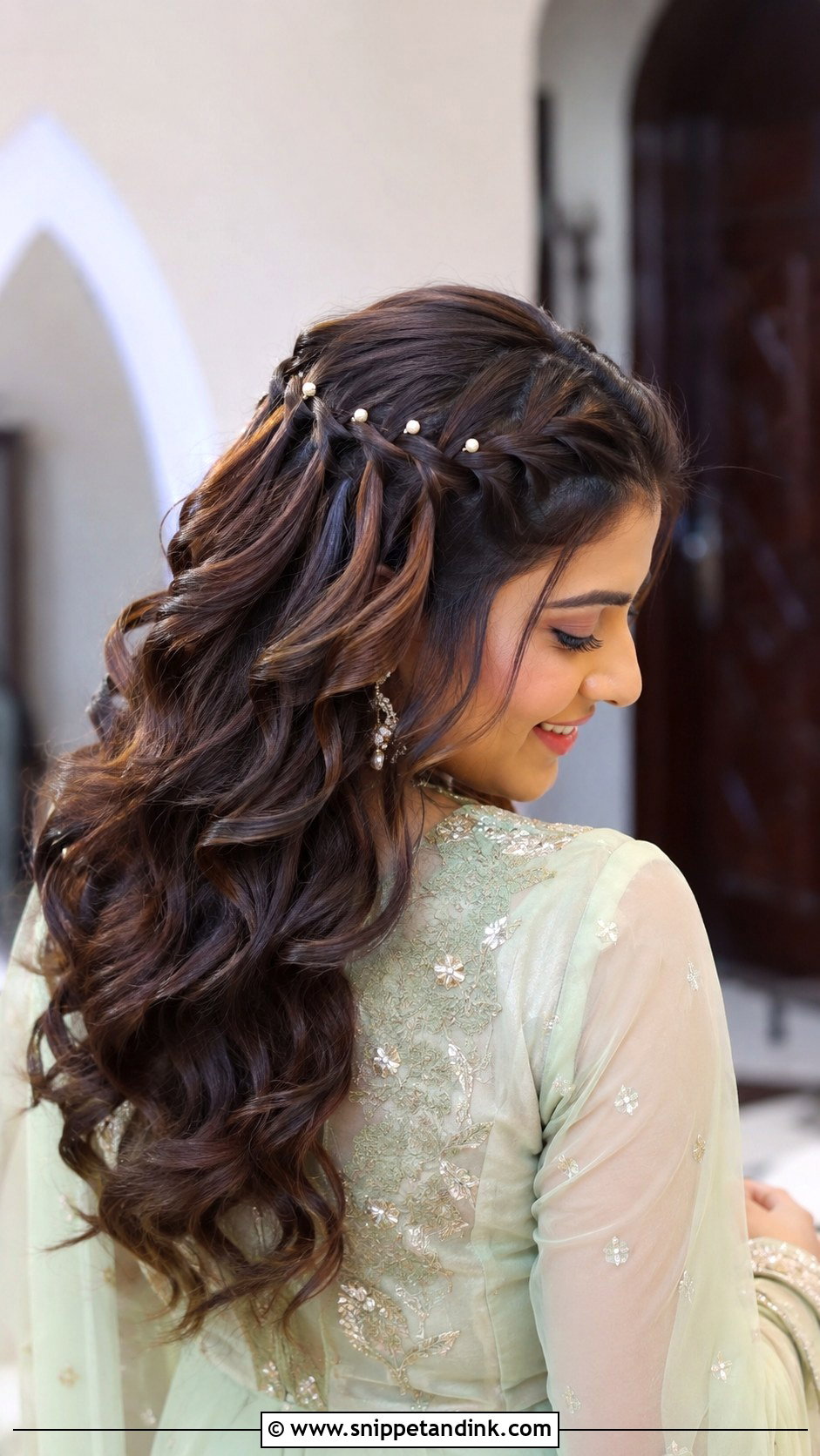 Waterfall Braid Hairstyle For Mehndi - Snippet and Ink - 20 Mehndi Event Hairstyles